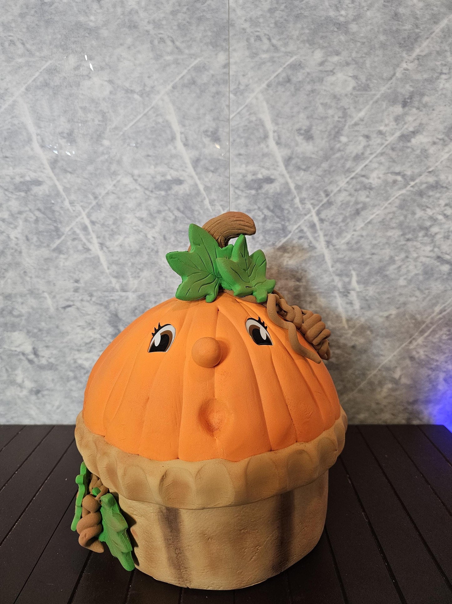 Handcrafted Clay Pumpkin Pie Sculpture | Whimsical Fall Folk Art Centerpiece