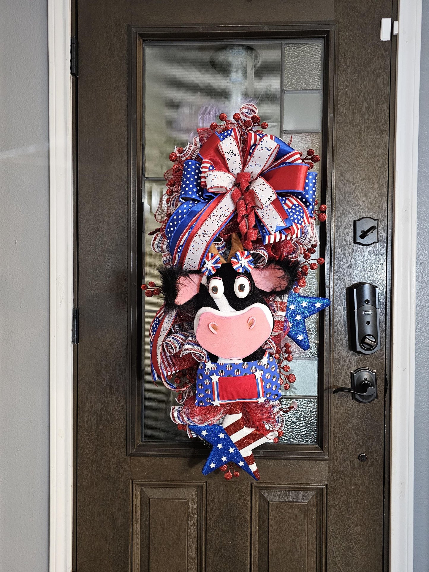 Patriotic Cow Door Hanger Swag | Red White Blue Americana Farmhouse Decor