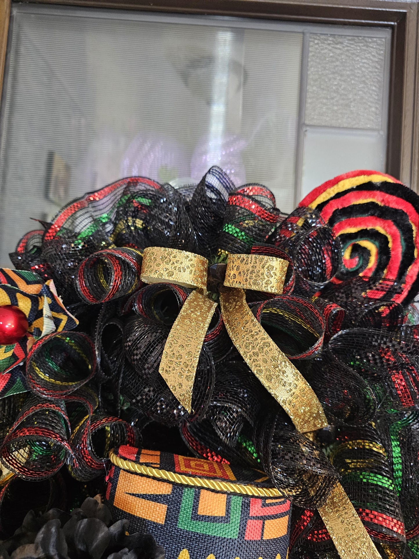 African Inspired Glam Wreath | Cultural Elegance Front Door Decor | Afrocentric Mesh Wreath | Black Girl Luxury Decor | Year-Round Statement