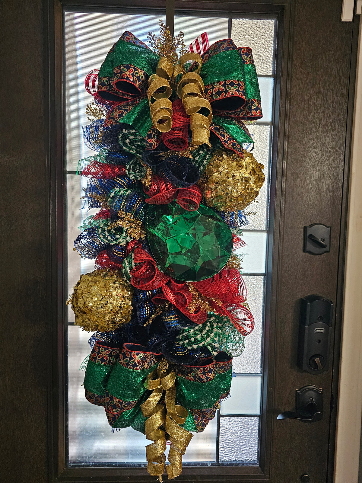 Luxury Jewel-Tone Christmas Swag with Oversized Ornaments & Custom Designer Bow