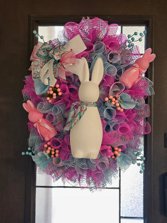Easter Bunny Wreath - Blue and Pink Swirls