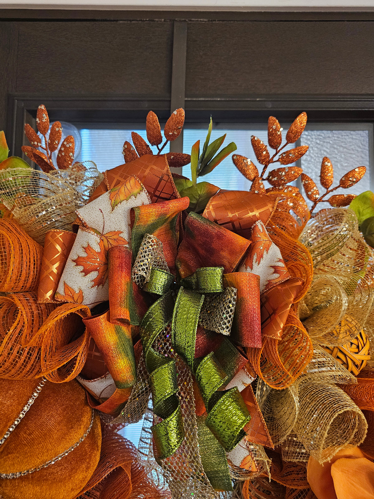 Luxury Harvest Pumpkin Wreath with Custom Designer Bow | Elegant Fall Door Decor