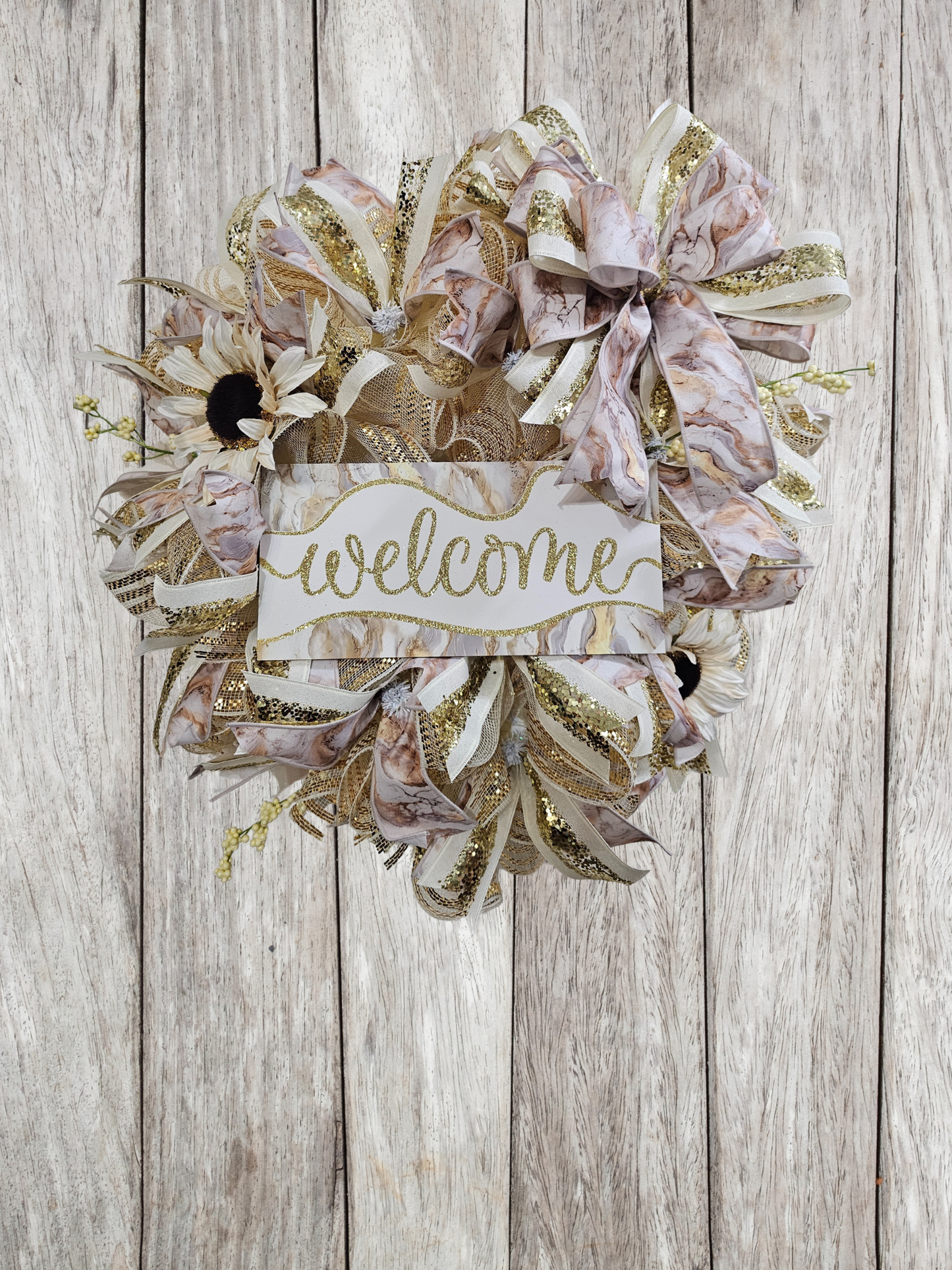 Elegant Cream and Gold Welcome Wreath