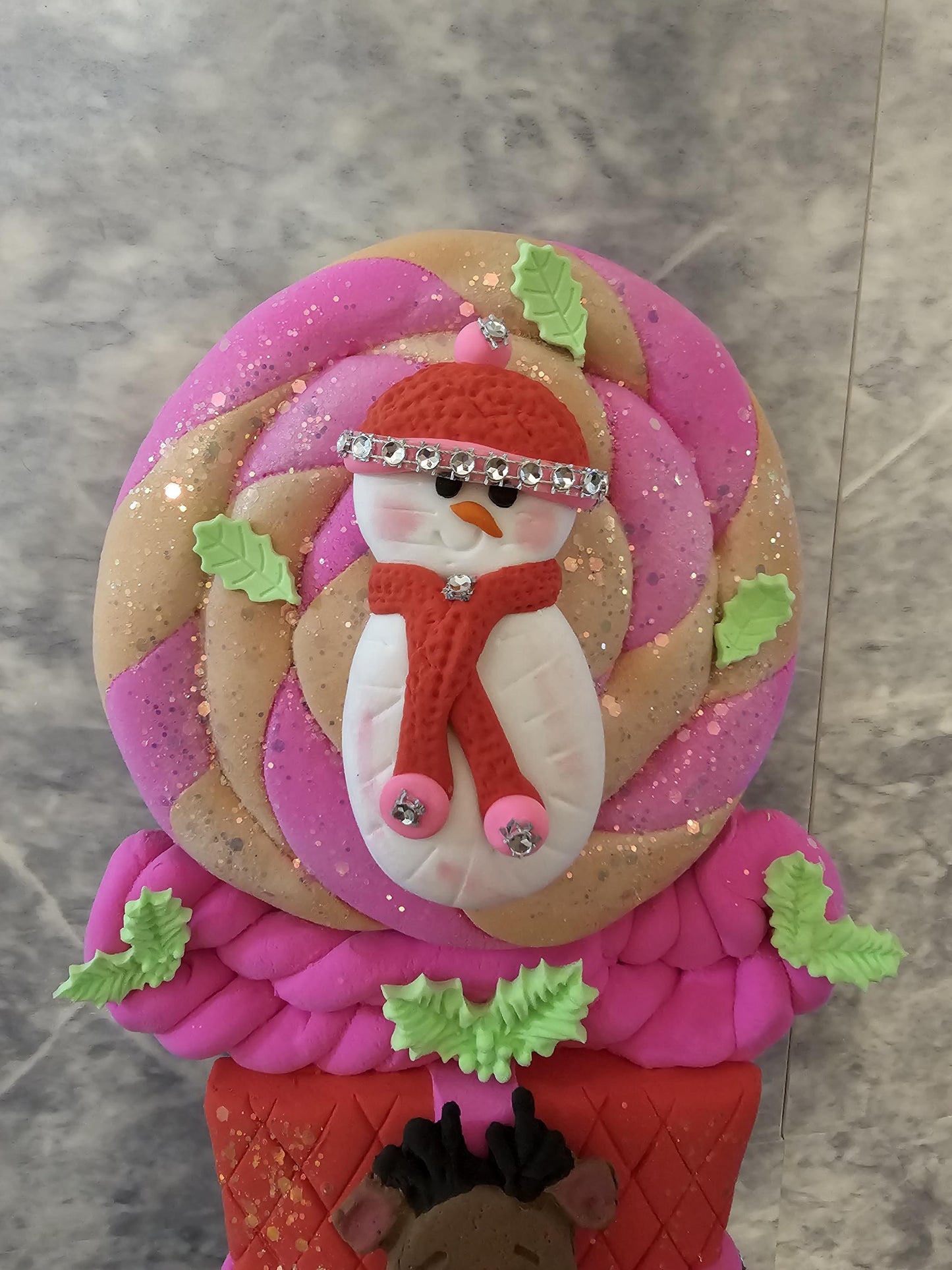 Pink Christmas Lollipop Reindeer Wreath Attachment | Whimsical Candyland Holiday Decor