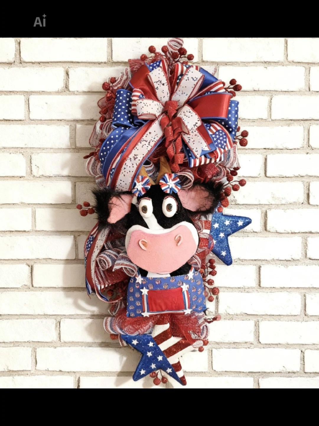Patriotic Cow Door Hanger Swag | Red White Blue Americana Farmhouse Decor