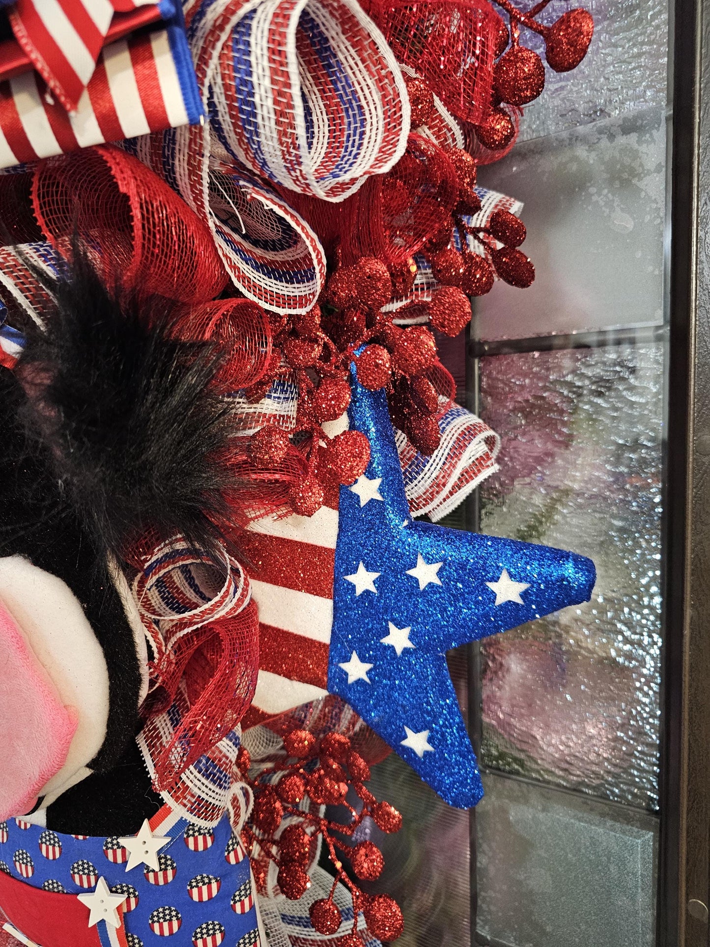Patriotic Cow Door Hanger Swag | Red White Blue Americana Farmhouse Decor