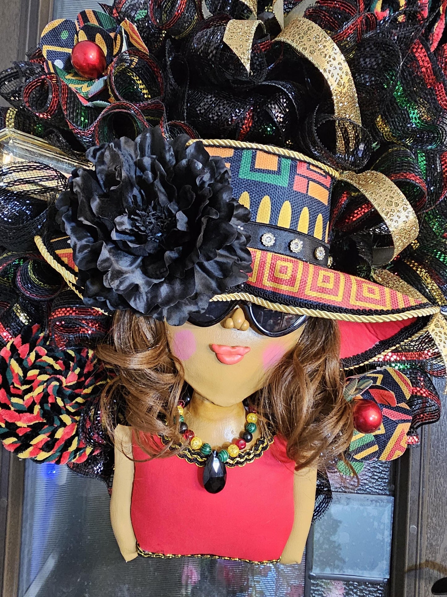 African Inspired Glam Wreath | Cultural Elegance Front Door Decor | Afrocentric Mesh Wreath | Black Girl Luxury Decor | Year-Round Statement