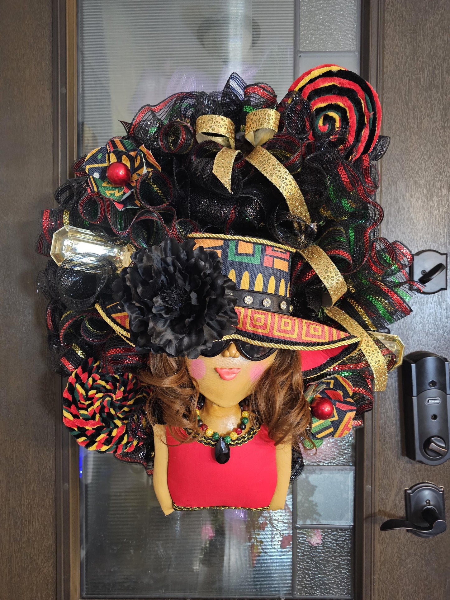 African Inspired Glam Wreath | Cultural Elegance Front Door Decor | Afrocentric Mesh Wreath | Black Girl Luxury Decor | Year-Round Statement