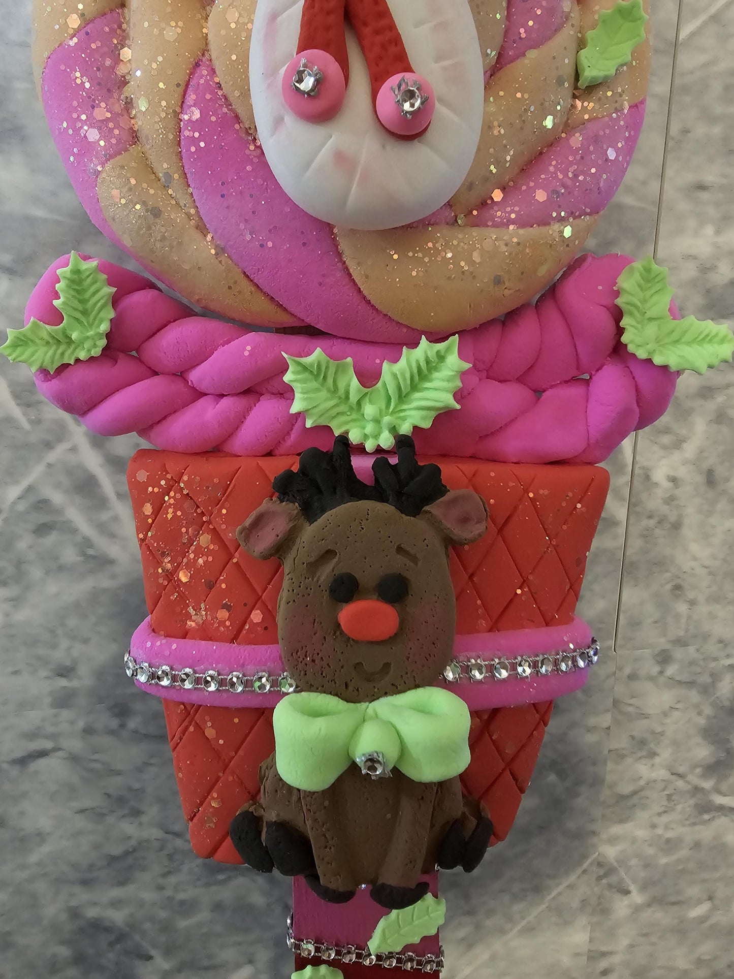 Pink Christmas Lollipop Reindeer Wreath Attachment | Whimsical Candyland Holiday Decor