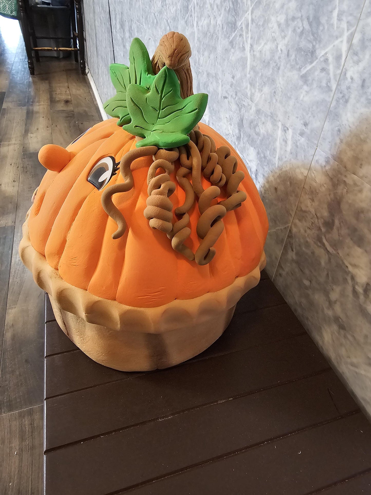 Handcrafted Clay Pumpkin Pie Sculpture | Whimsical Fall Folk Art Centerpiece