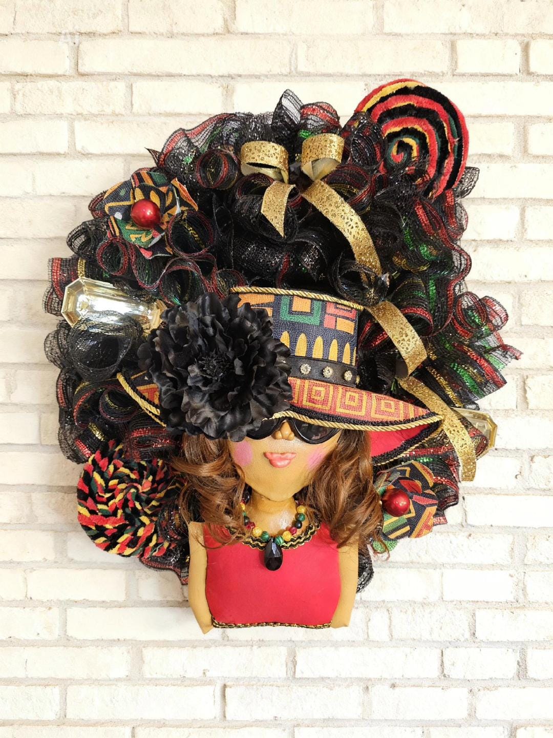 African Inspired Glam Wreath | Cultural Elegance Front Door Decor | Afrocentric Mesh Wreath | Black Girl Luxury Decor | Year-Round Statement