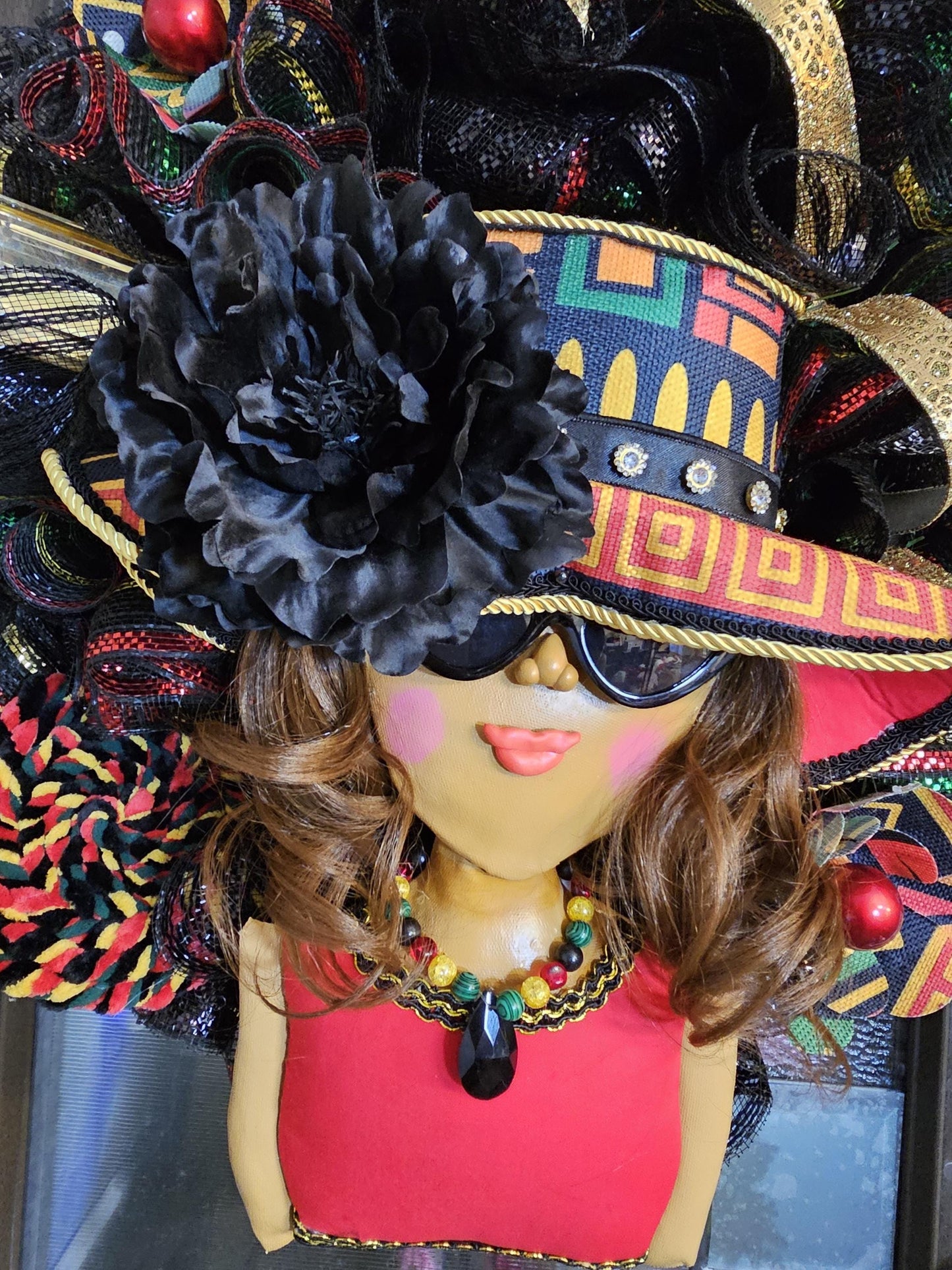 African Inspired Glam Wreath | Cultural Elegance Front Door Decor | Afrocentric Mesh Wreath | Black Girl Luxury Decor | Year-Round Statement