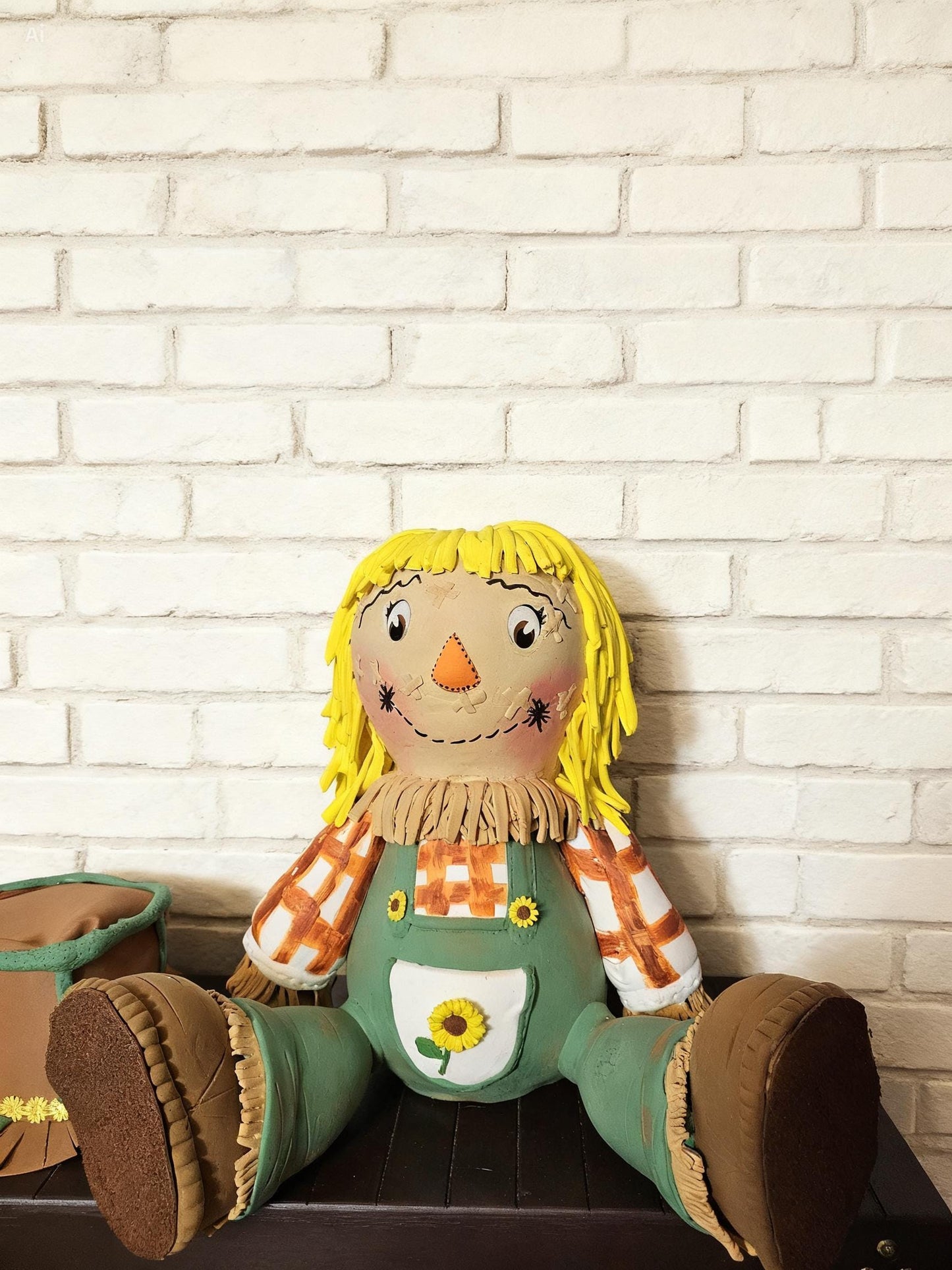 Handcrafted Girl Scarecrow Wreath Attachment | Sunflower Autumn Farmhouse Decor