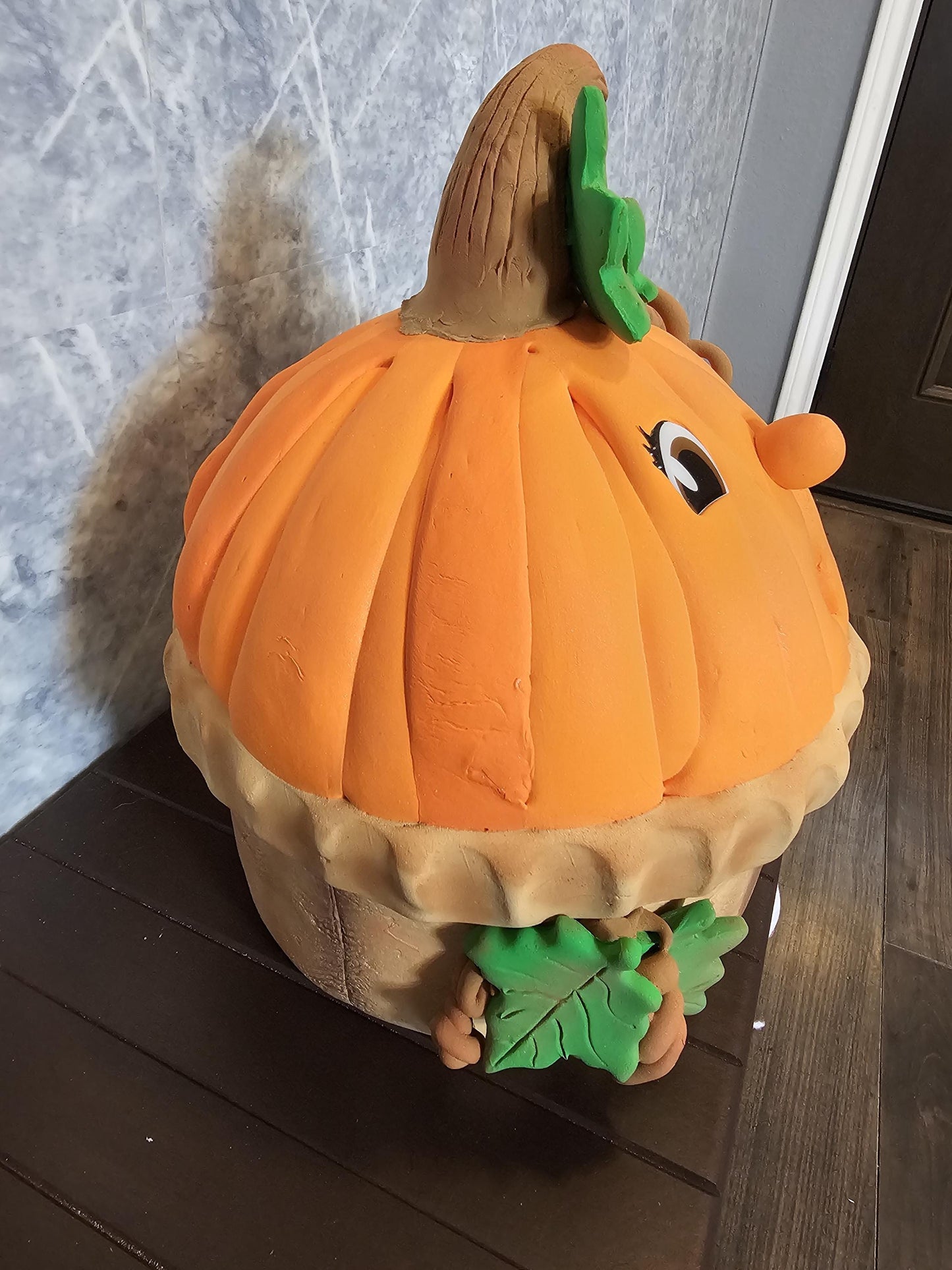 Handcrafted Clay Pumpkin Pie Sculpture | Whimsical Fall Folk Art Centerpiece