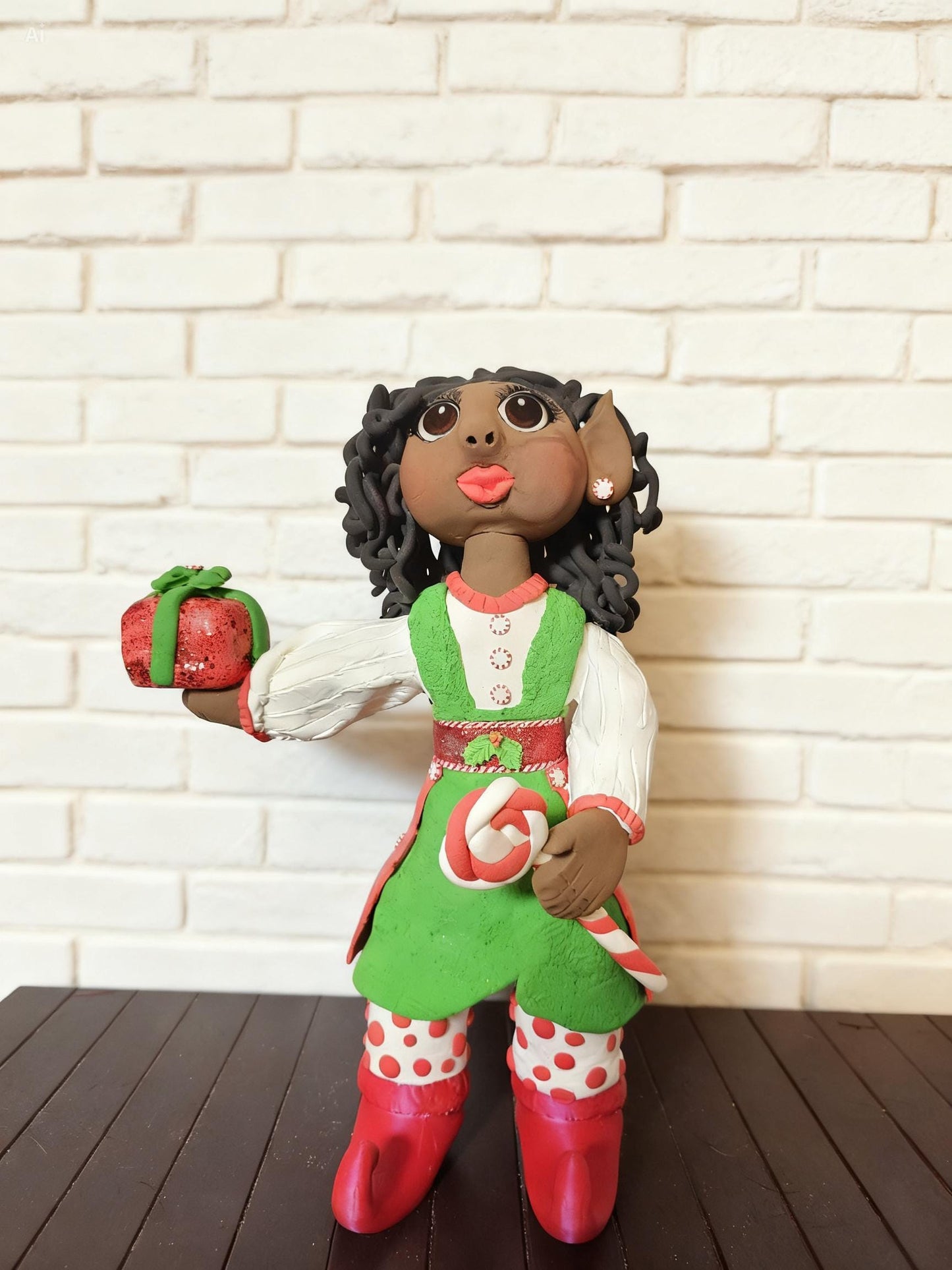 Handmade African American Christmas Elf Wreath Attachment | Holiday Candy Cane Decor