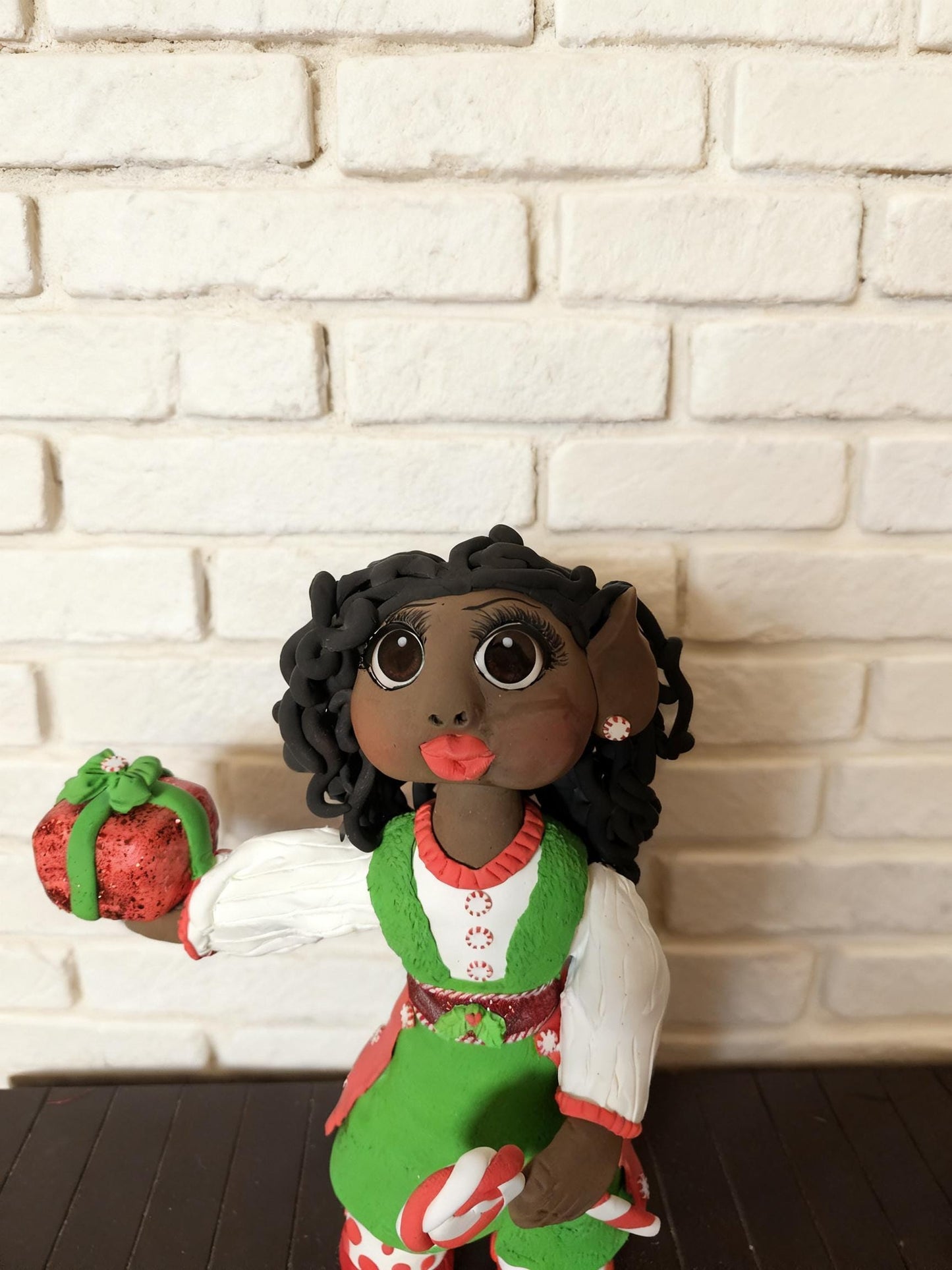 Handmade African American Christmas Elf Wreath Attachment | Holiday Candy Cane Decor