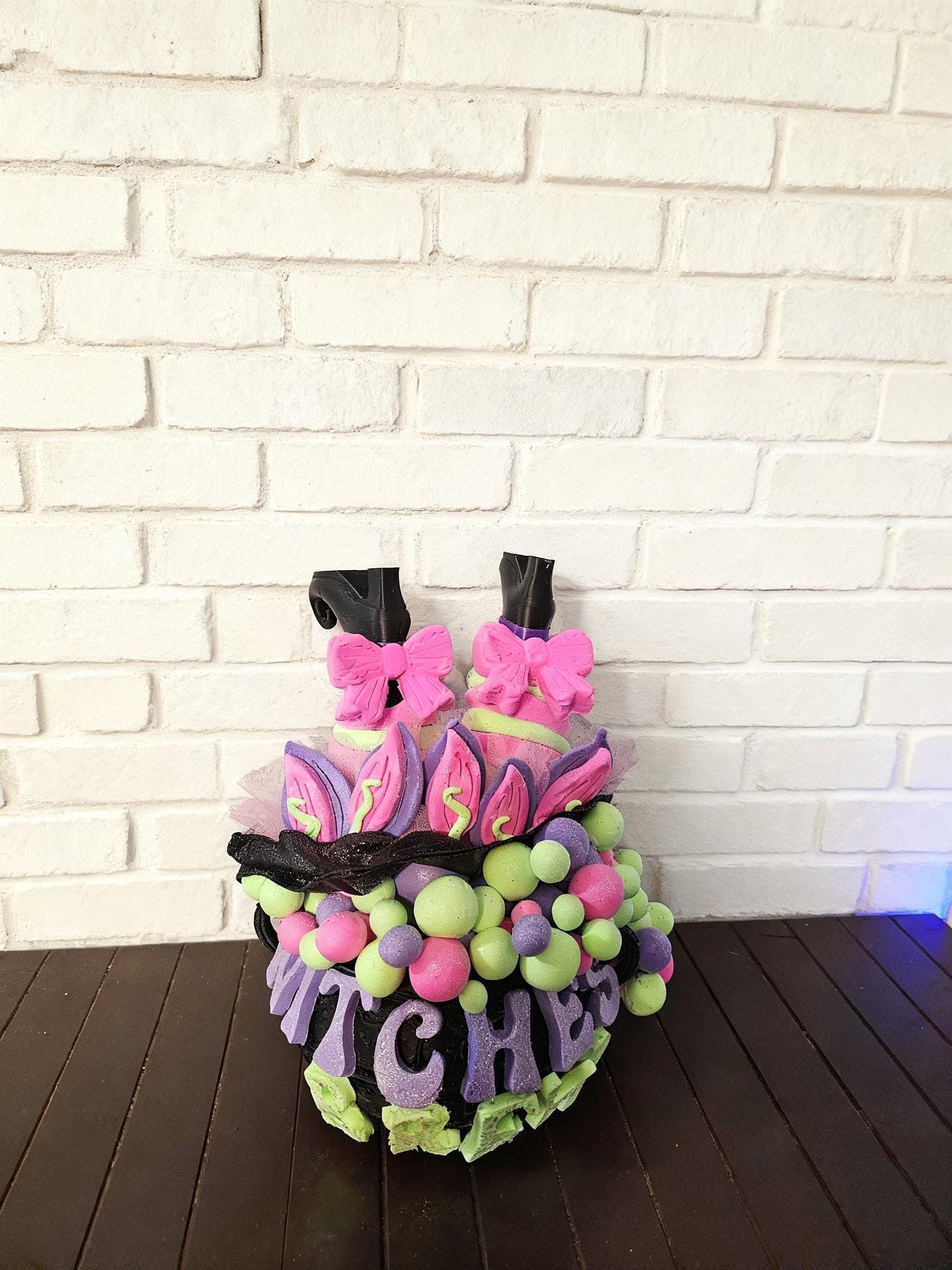 Whimsical Witch Boots Halloween Centerpiece | Pink Purple Spooky Season Decor