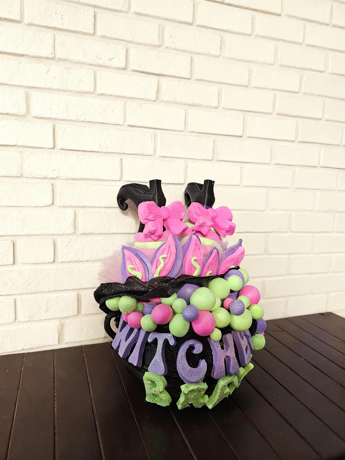 Whimsical Witch Boots Halloween Centerpiece | Pink Purple Spooky Season Decor