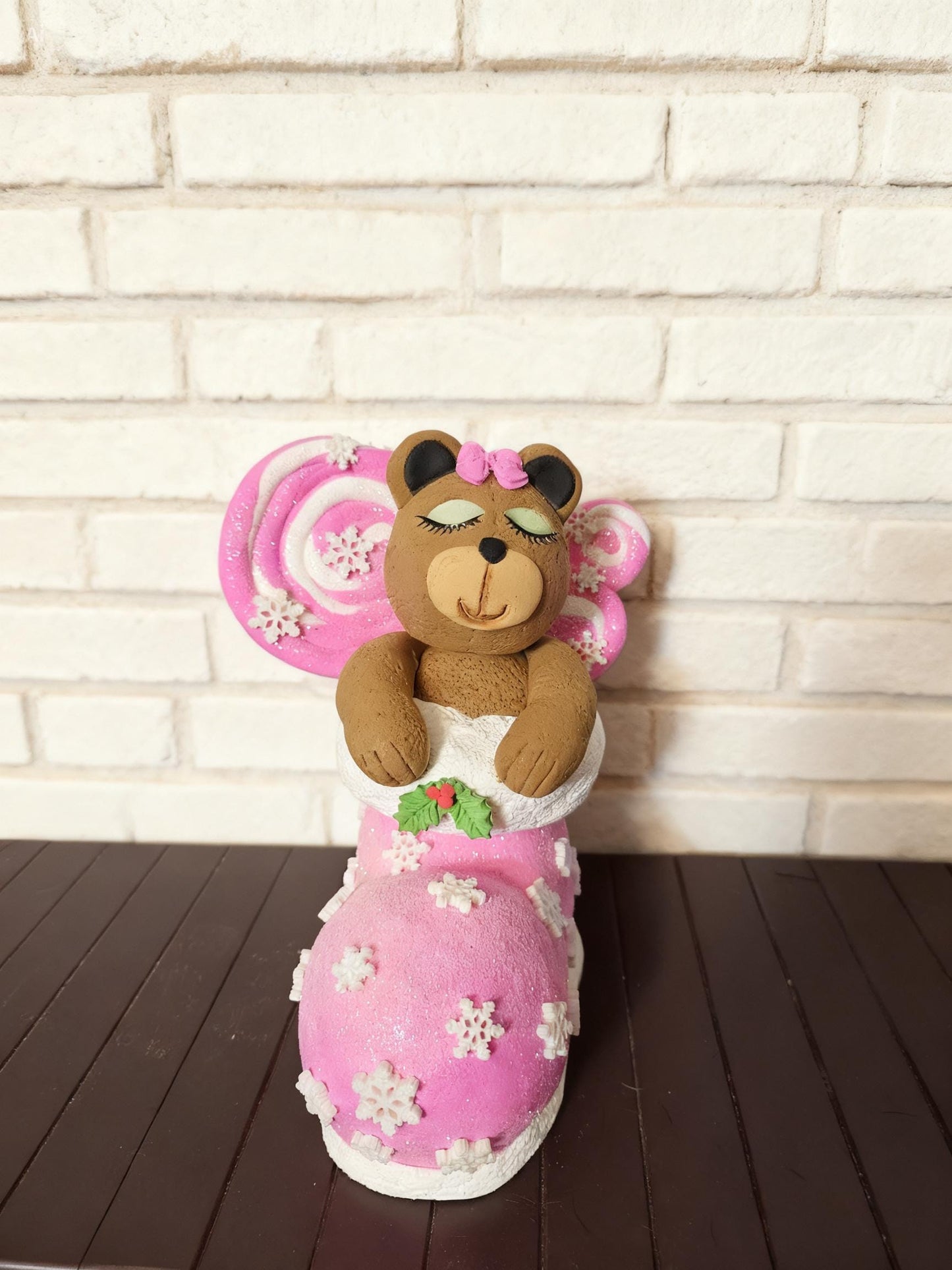 Pink Bear Boot Christmas Decor | Whimsical Holiday Wreath Attachment, Candyland Accent