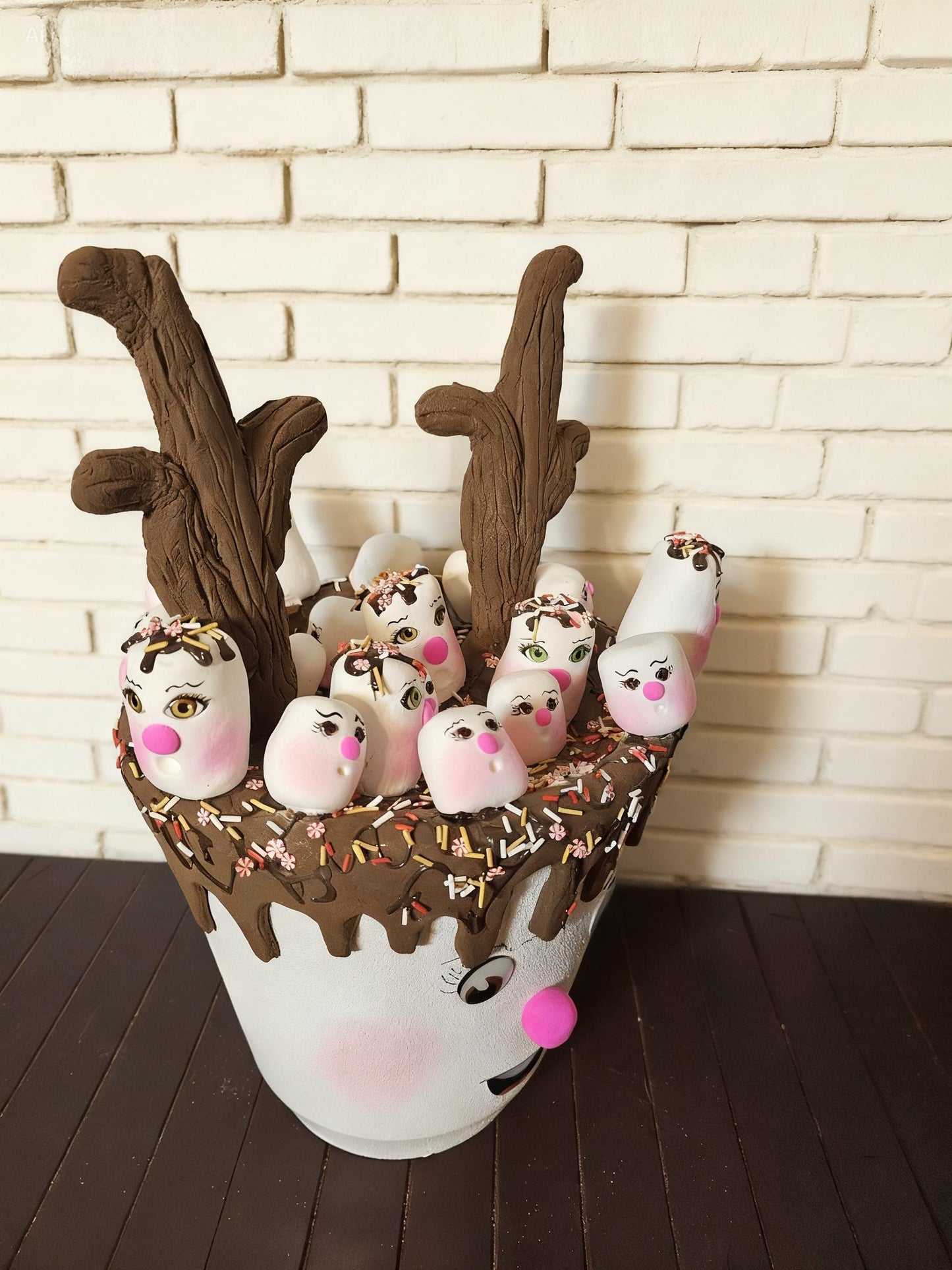 Whimsical Hot Cocoa Mug Decor | Marshmallow Christmas Centerpiece, Candy Cane Table Accent