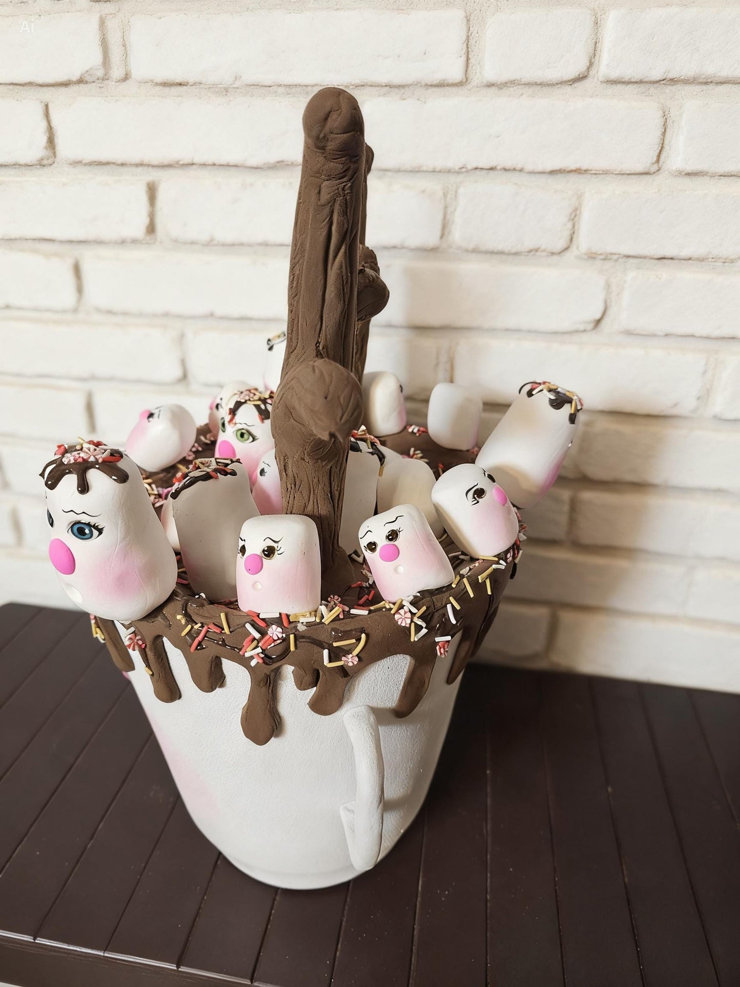 Whimsical Hot Cocoa Mug Decor | Marshmallow Christmas Centerpiece, Candy Cane Table Accent