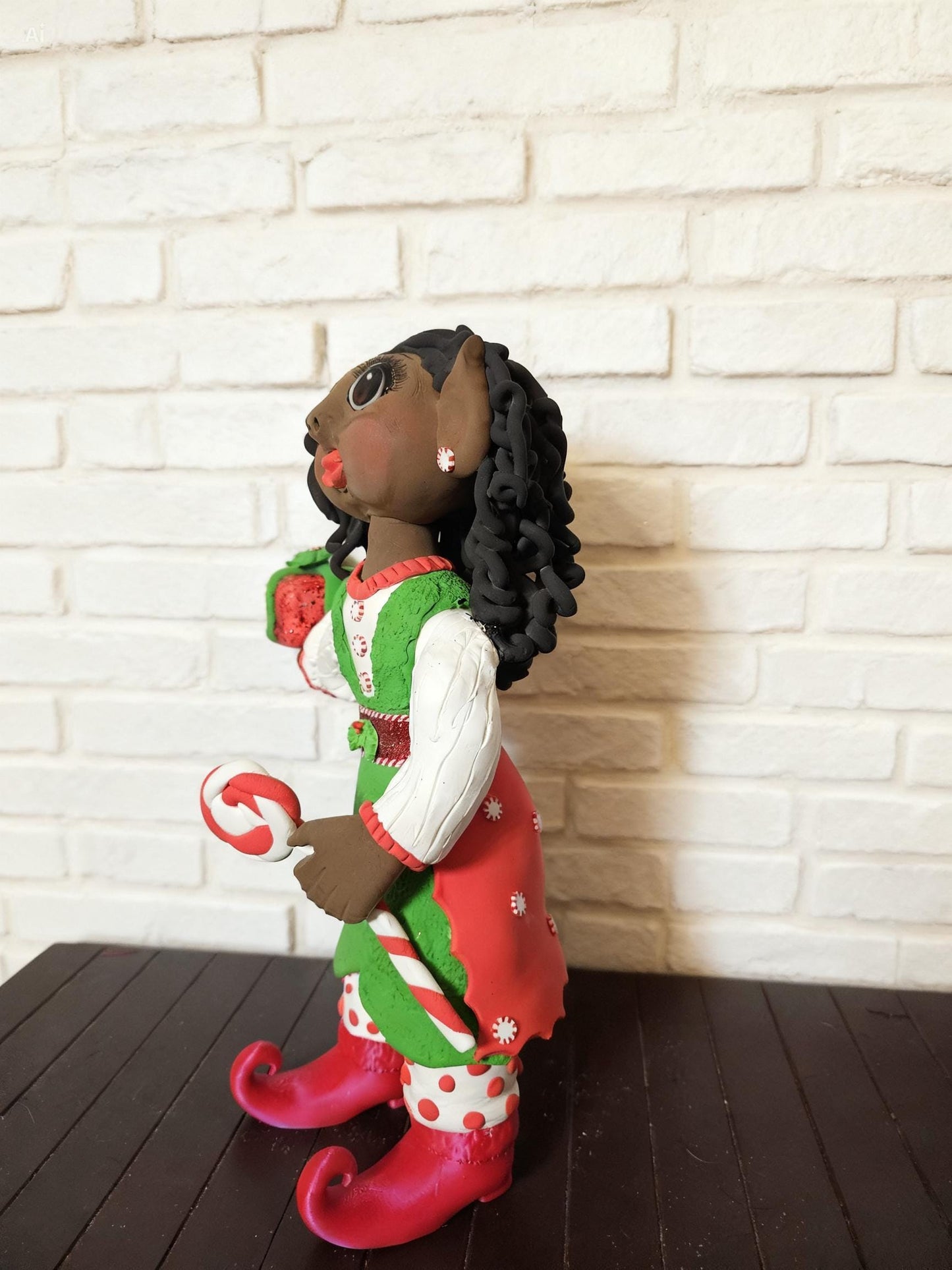 Handmade African American Christmas Elf Wreath Attachment | Holiday Candy Cane Decor