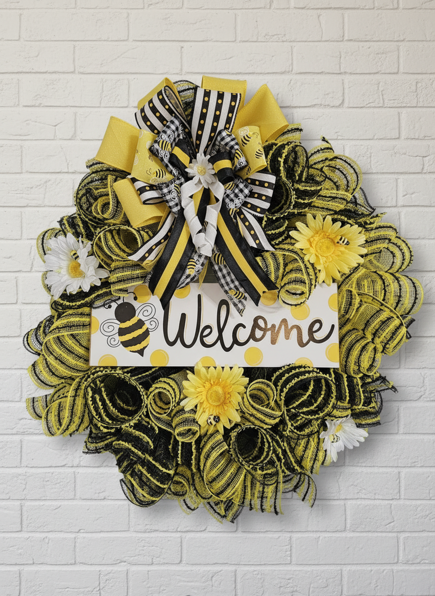 Bee Welcome Wreath (Yellow & Black)
