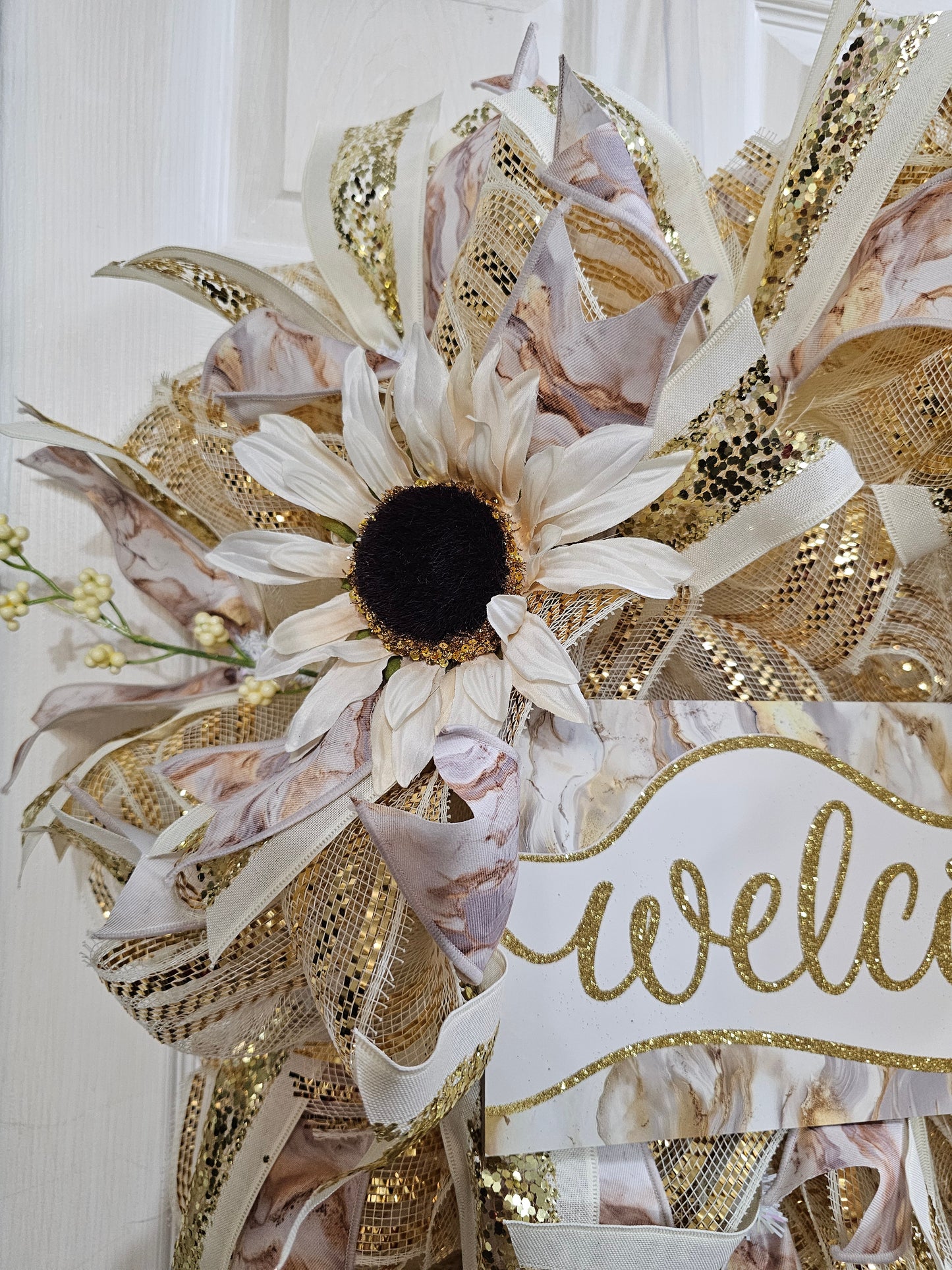 Elegant Cream and Gold Welcome Wreath