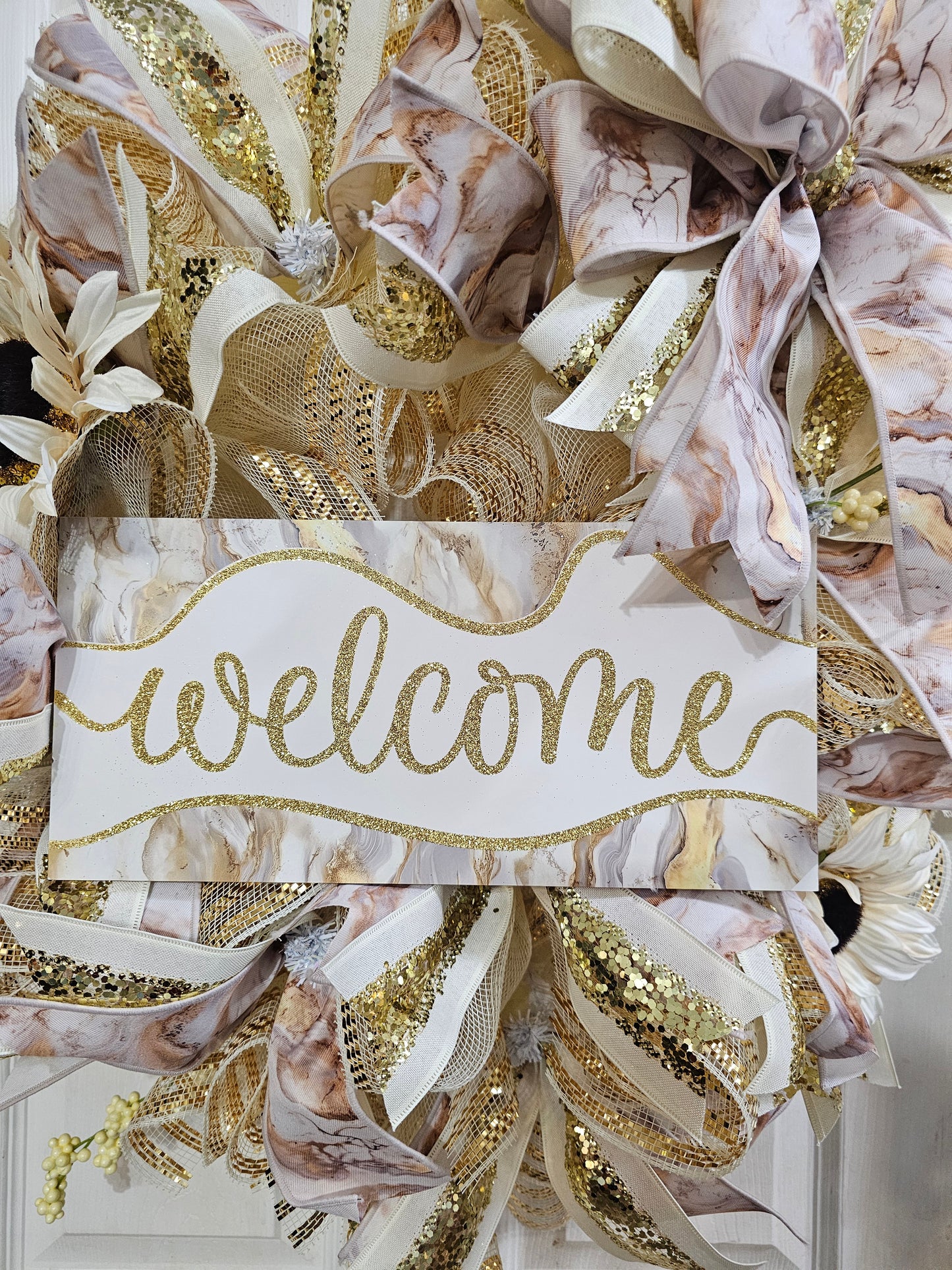 Elegant Cream and Gold Welcome Wreath