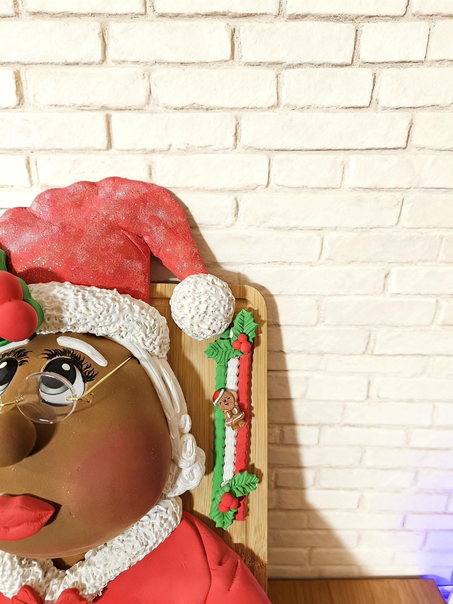 PRE-ORDER: Mrs. Claus Christmas Kitchen Décor – Handmade Clay Holiday Baker on Wooden Cutting Board with Rolling Pin