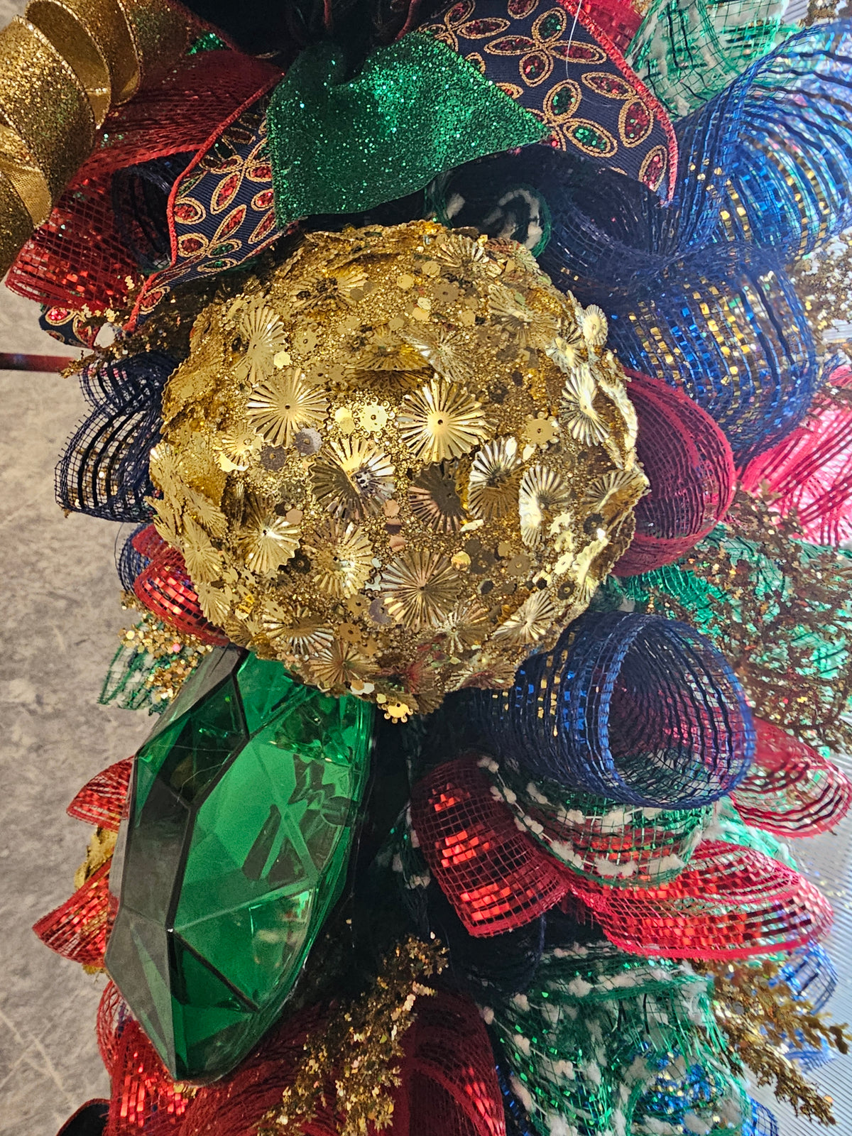 Luxury Jewel-Tone Christmas Swag with Oversized Ornaments & Custom Designer Bow