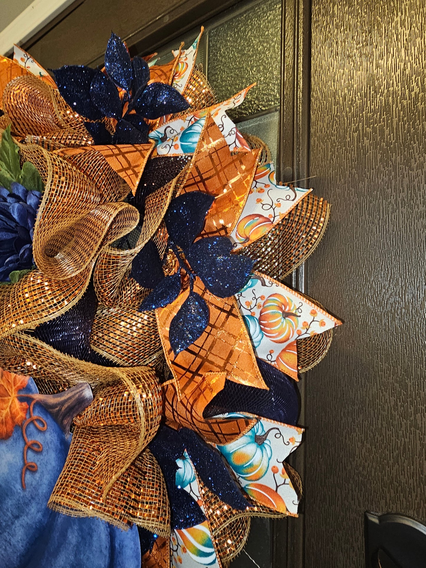 Autumn Glow Blue Pumpkin Wreath