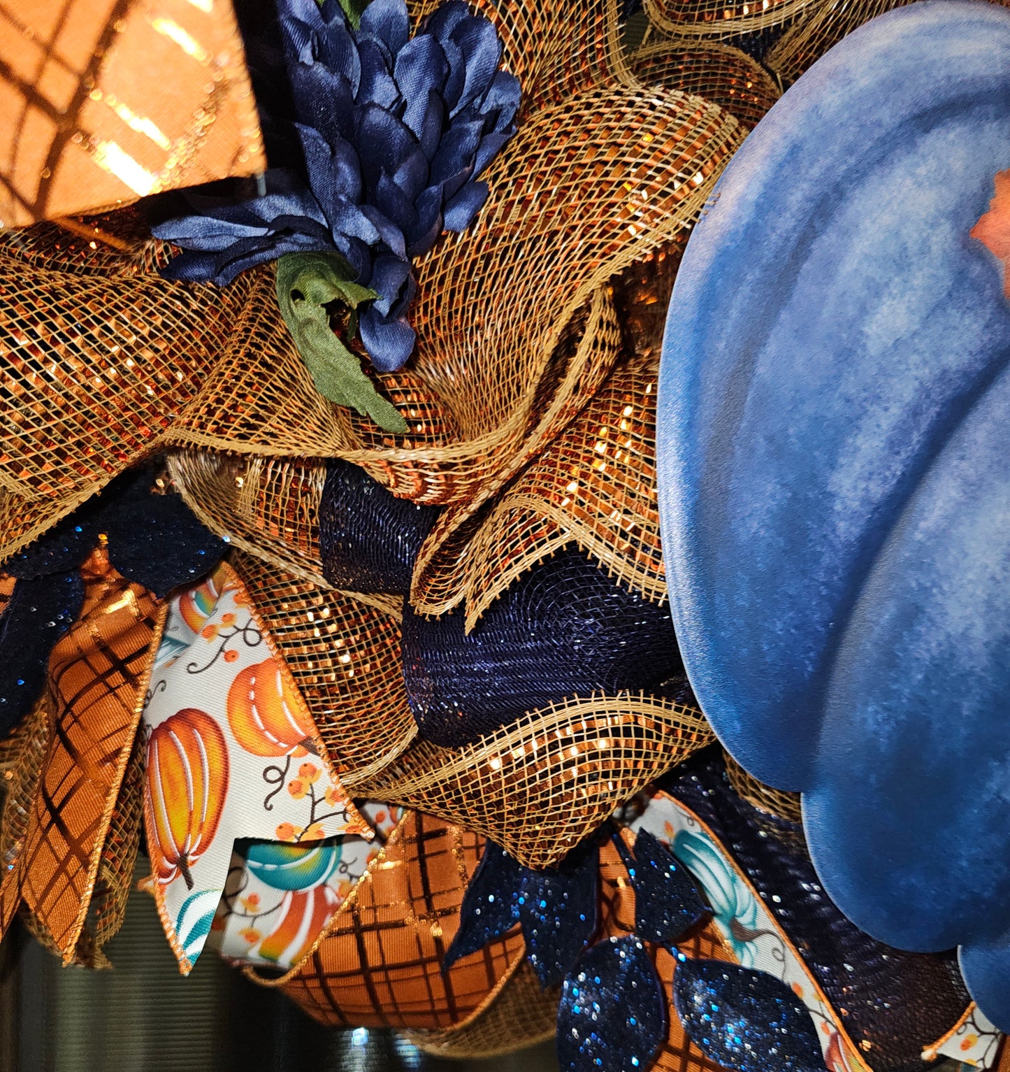 Autumn Glow Blue Pumpkin Wreath