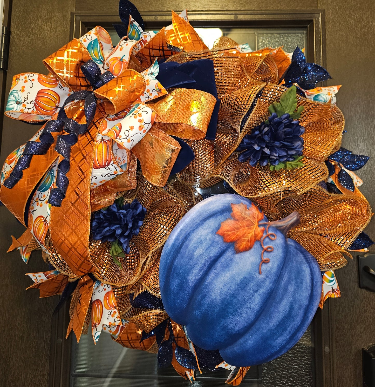 Autumn Glow Blue Pumpkin Wreath