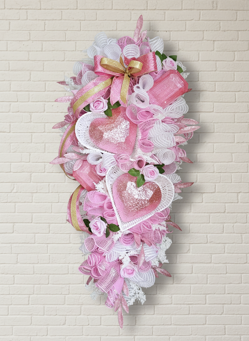 Pink & Gold Sweetheart Double Basket Swag