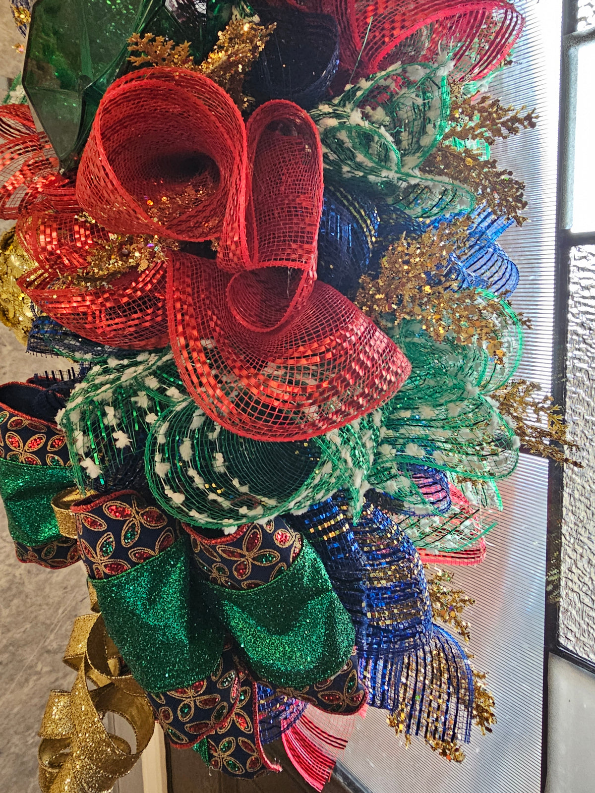 Luxury Jewel-Tone Christmas Swag with Oversized Ornaments & Custom Designer Bow