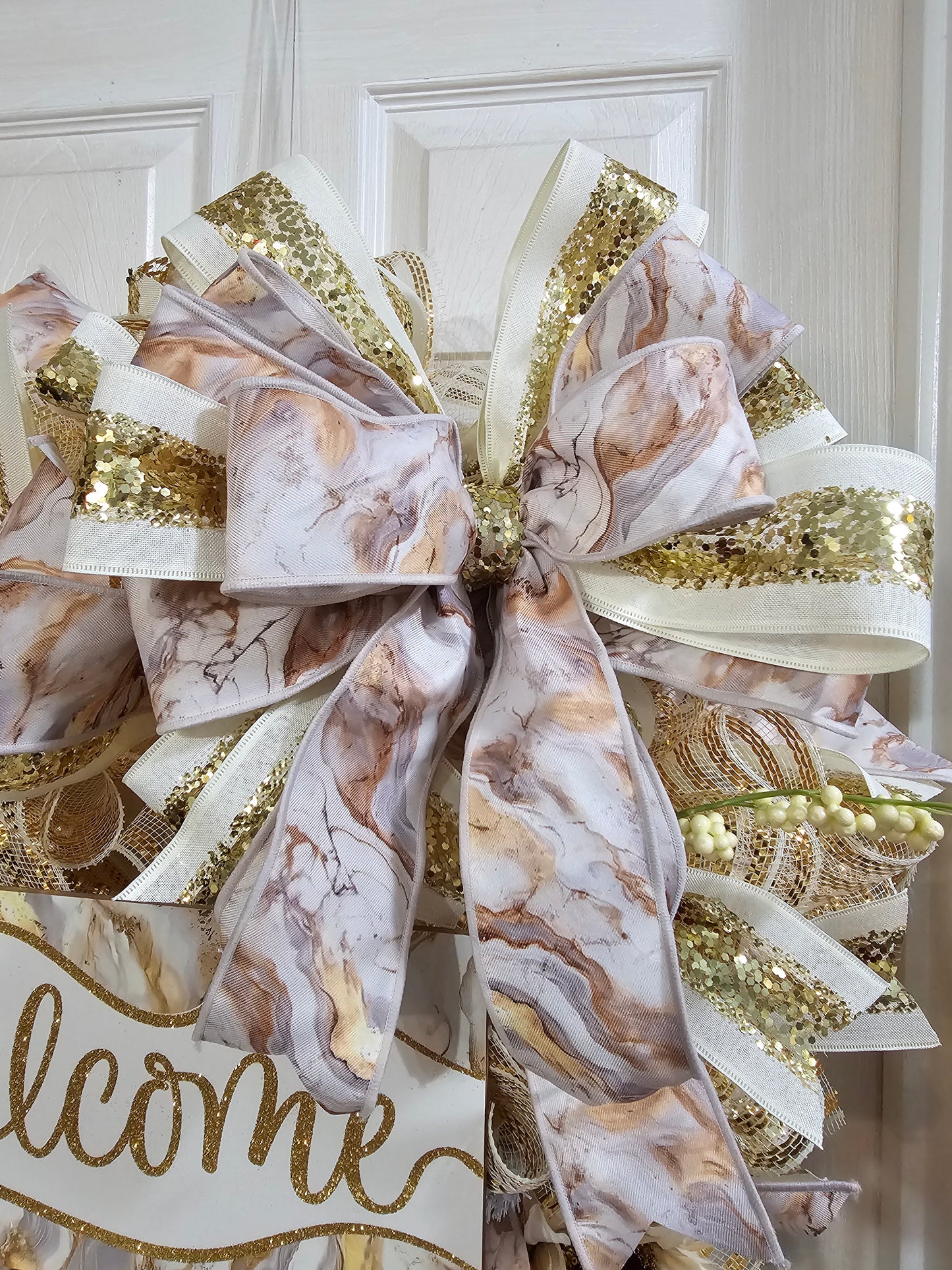 Elegant Cream and Gold Welcome Wreath