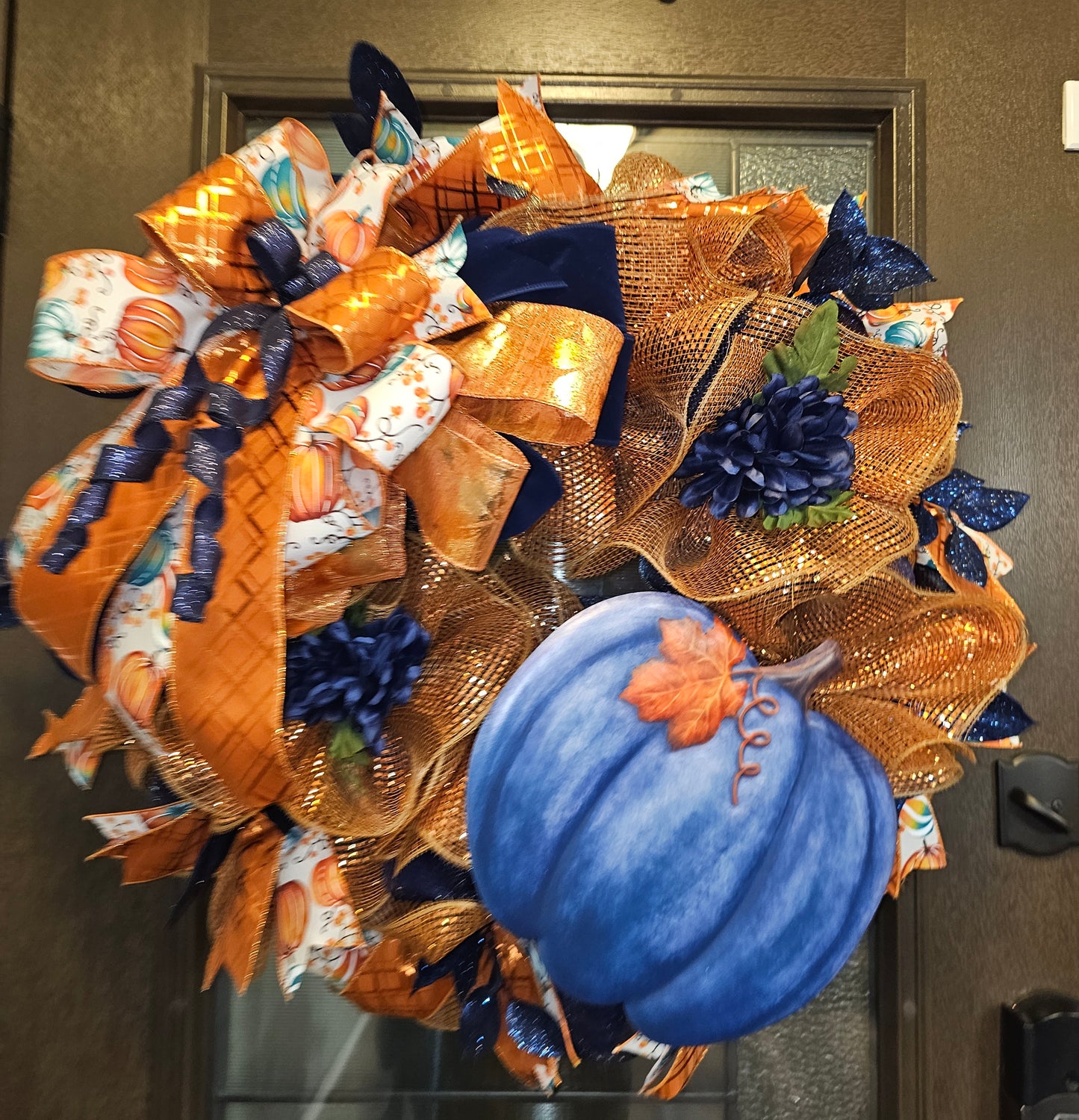 Autumn Glow Blue Pumpkin Wreath