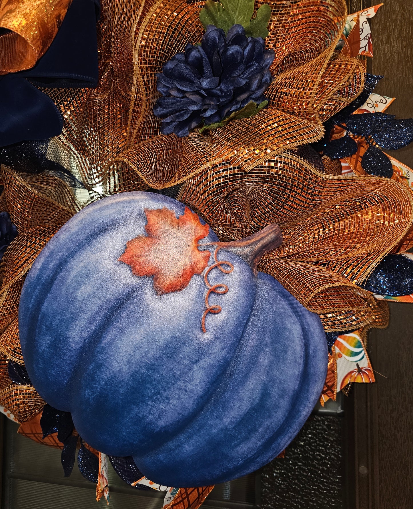 Autumn Glow Blue Pumpkin Wreath
