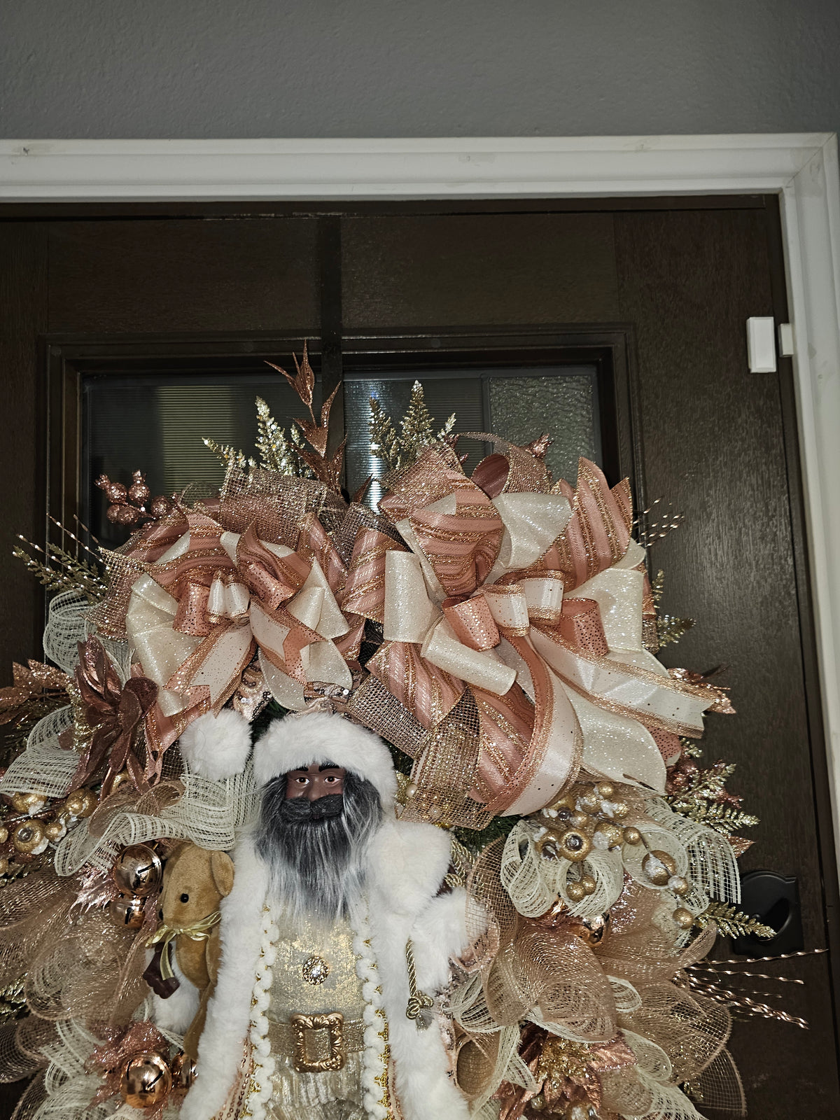 Rose Gold Santa Luxury Christmas Wreath | Champagne, Blush & Gold Holiday Door Décor