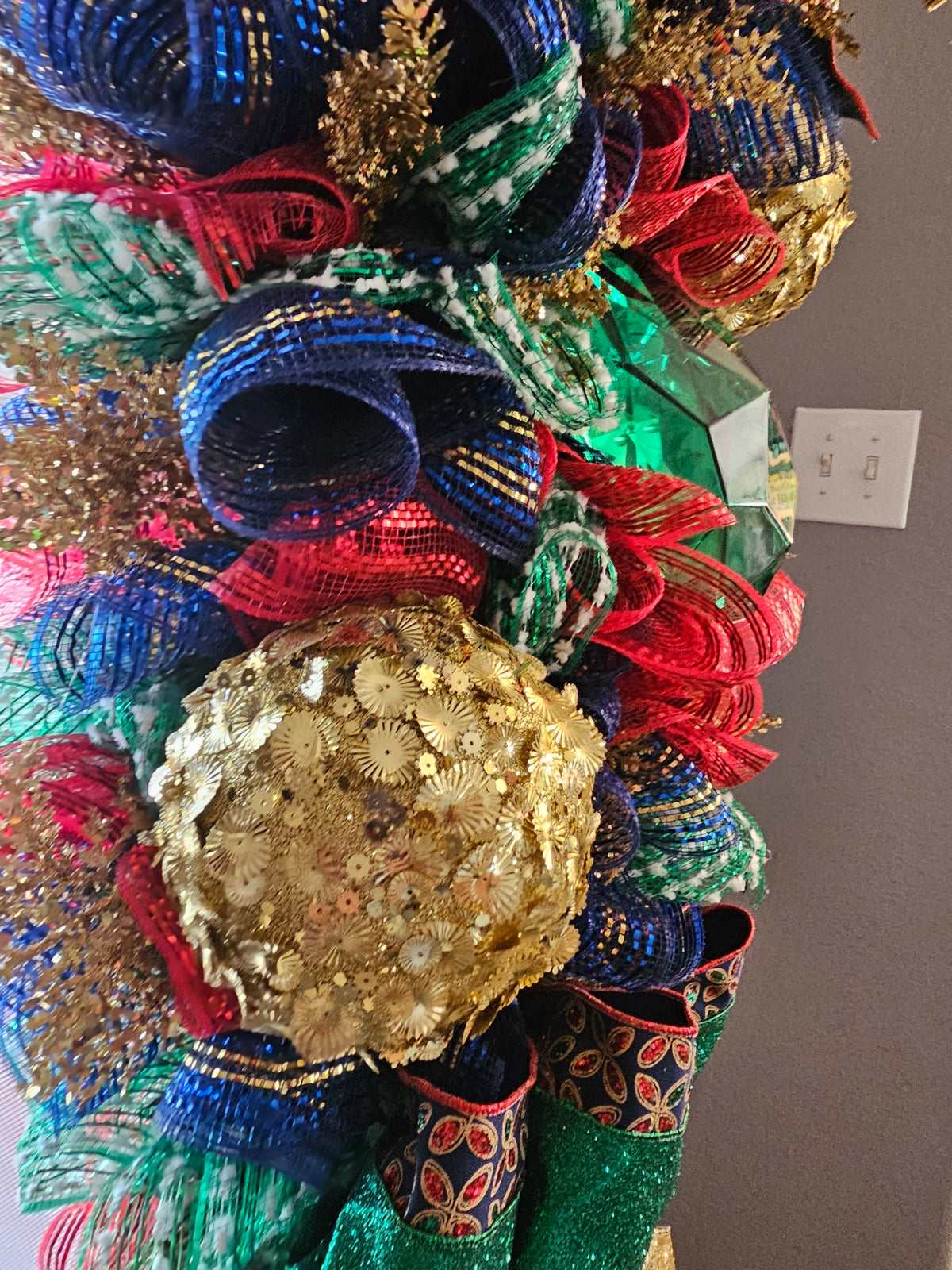 Luxury Jewel-Tone Christmas Swag with Oversized Ornaments & Custom Designer Bow