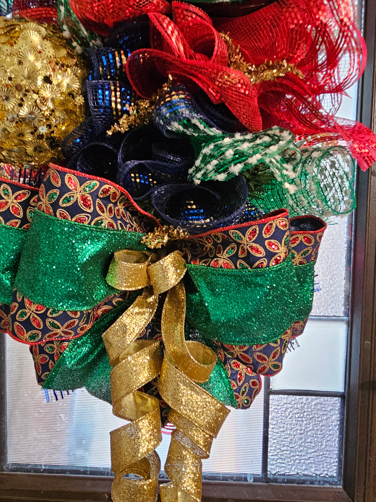 Luxury Jewel-Tone Christmas Swag with Oversized Ornaments & Custom Designer Bow