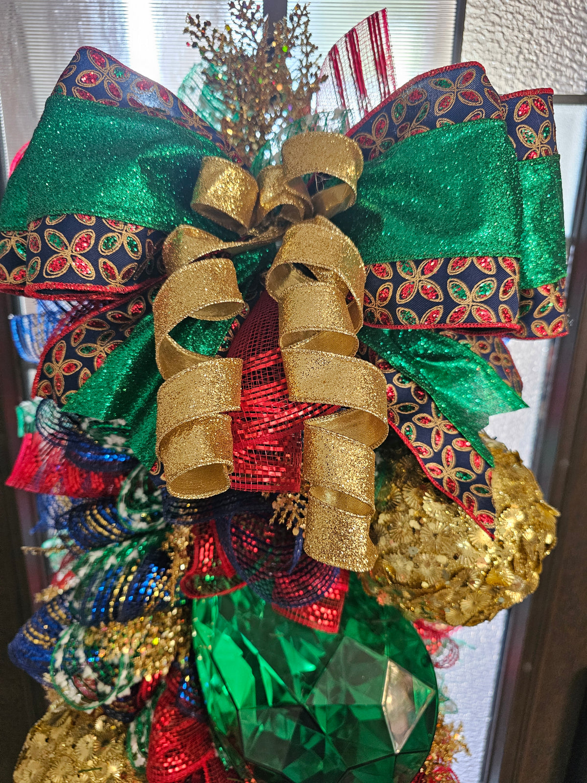 Luxury Jewel-Tone Christmas Swag with Oversized Ornaments & Custom Designer Bow