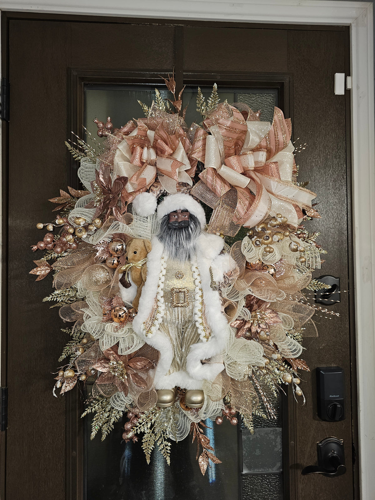 Rose Gold Santa Luxury Christmas Wreath | Champagne, Blush & Gold Holiday Door Décor