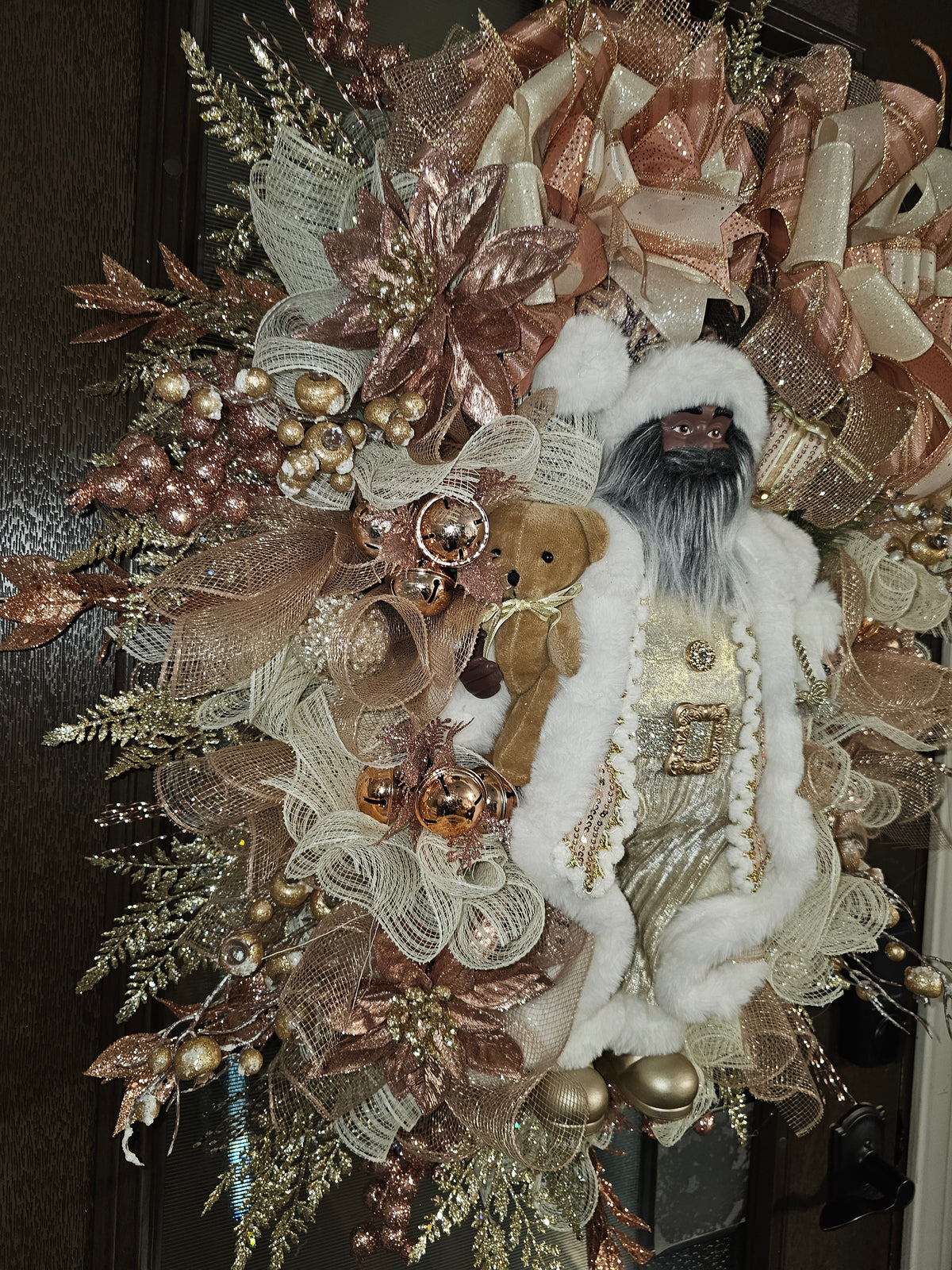 Rose Gold Santa Luxury Christmas Wreath | Champagne, Blush & Gold Holiday Door Décor