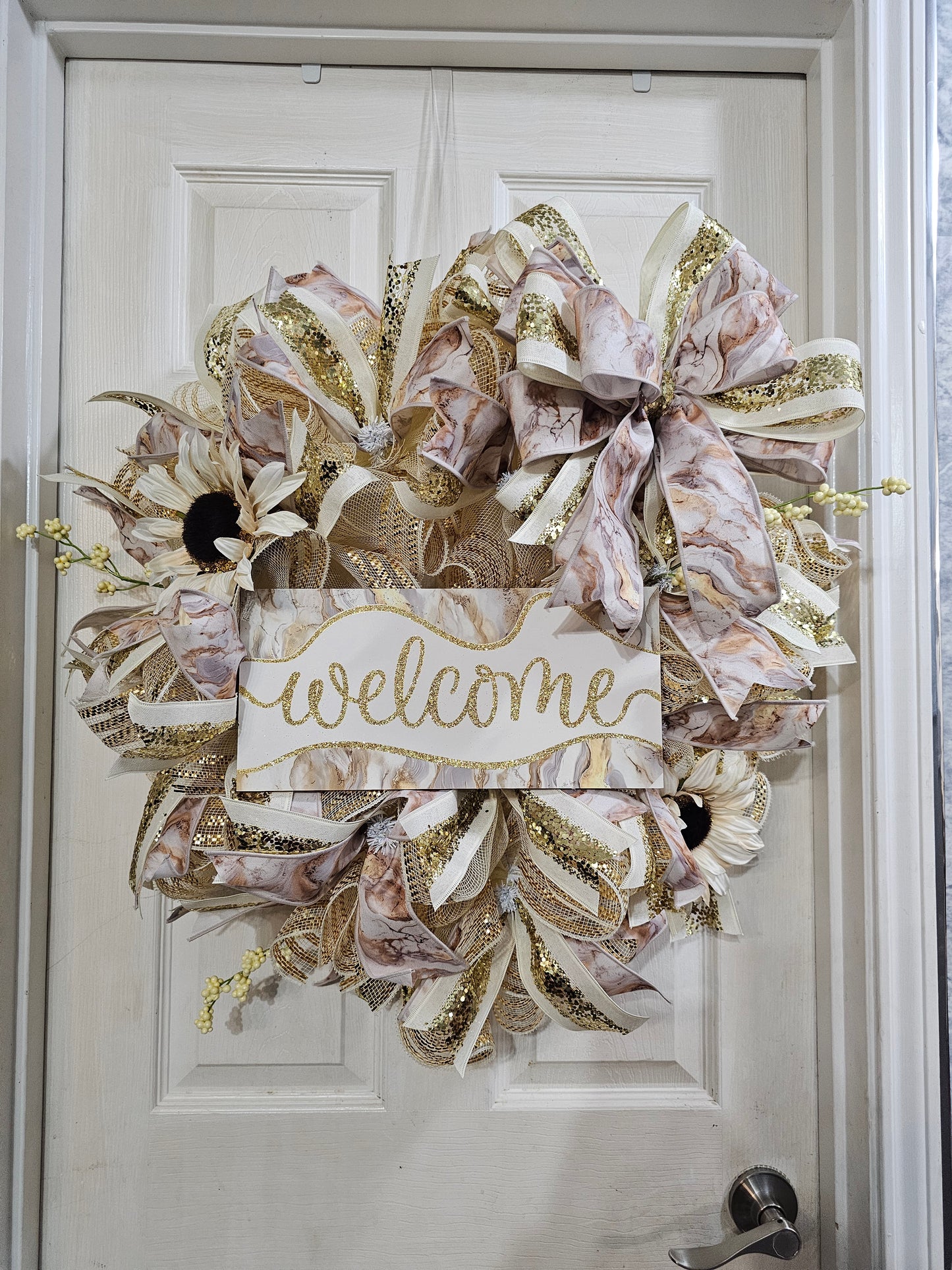 Elegant Cream and Gold Welcome Wreath
