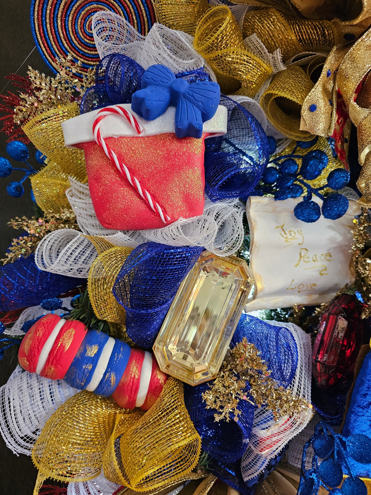 African American Traditional Nutcracker Christmas Wreath – Luxury Red, Royal Blue & Gold Holiday Door Decor