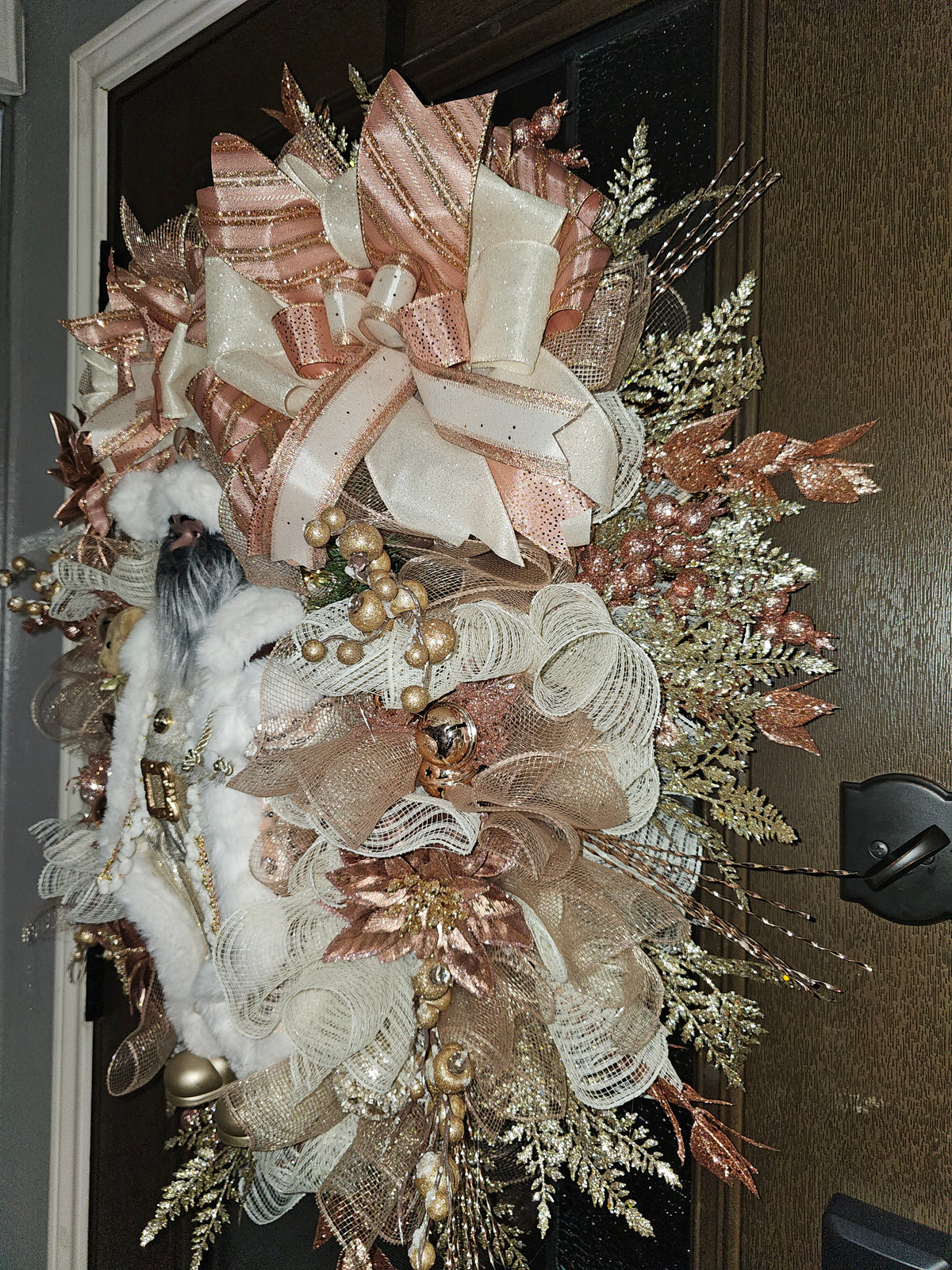 Rose Gold Santa Luxury Christmas Wreath | Champagne, Blush & Gold Holiday Door Décor