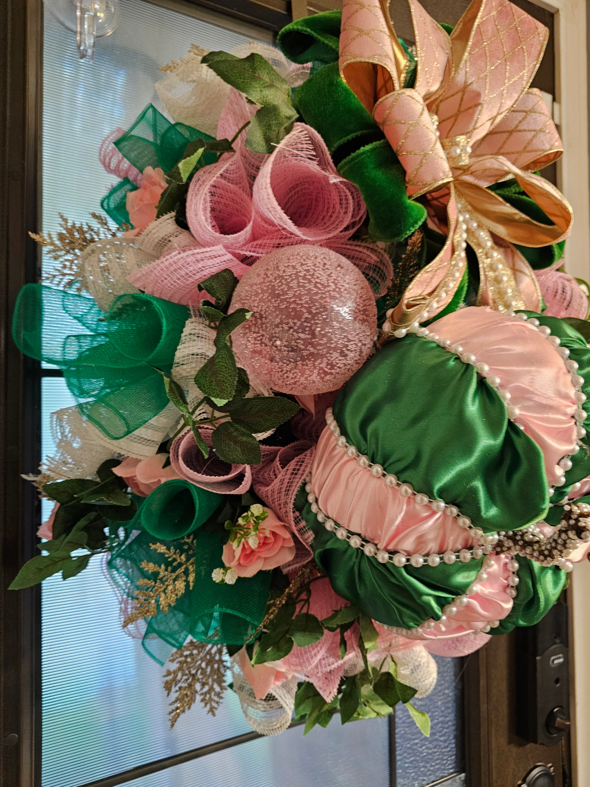 Pink & Kelly Green Jeweled Pumpkin Wreath