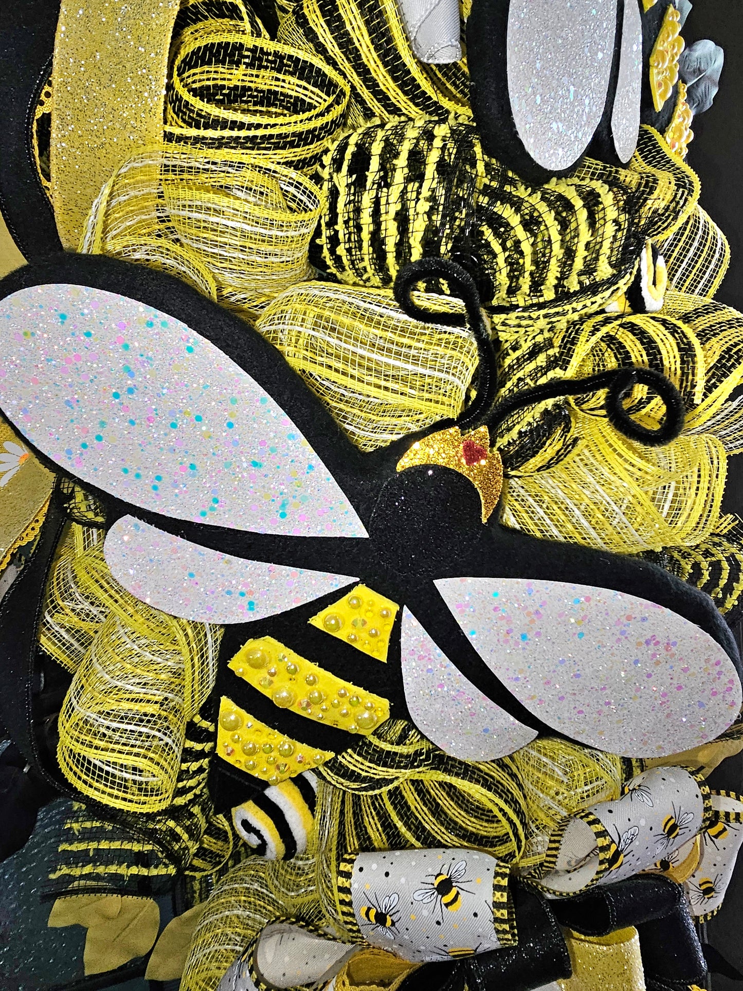 Queen Bee Swag Front Door Decor – Handcrafted Black, Yellow and White Bee Door Hanger